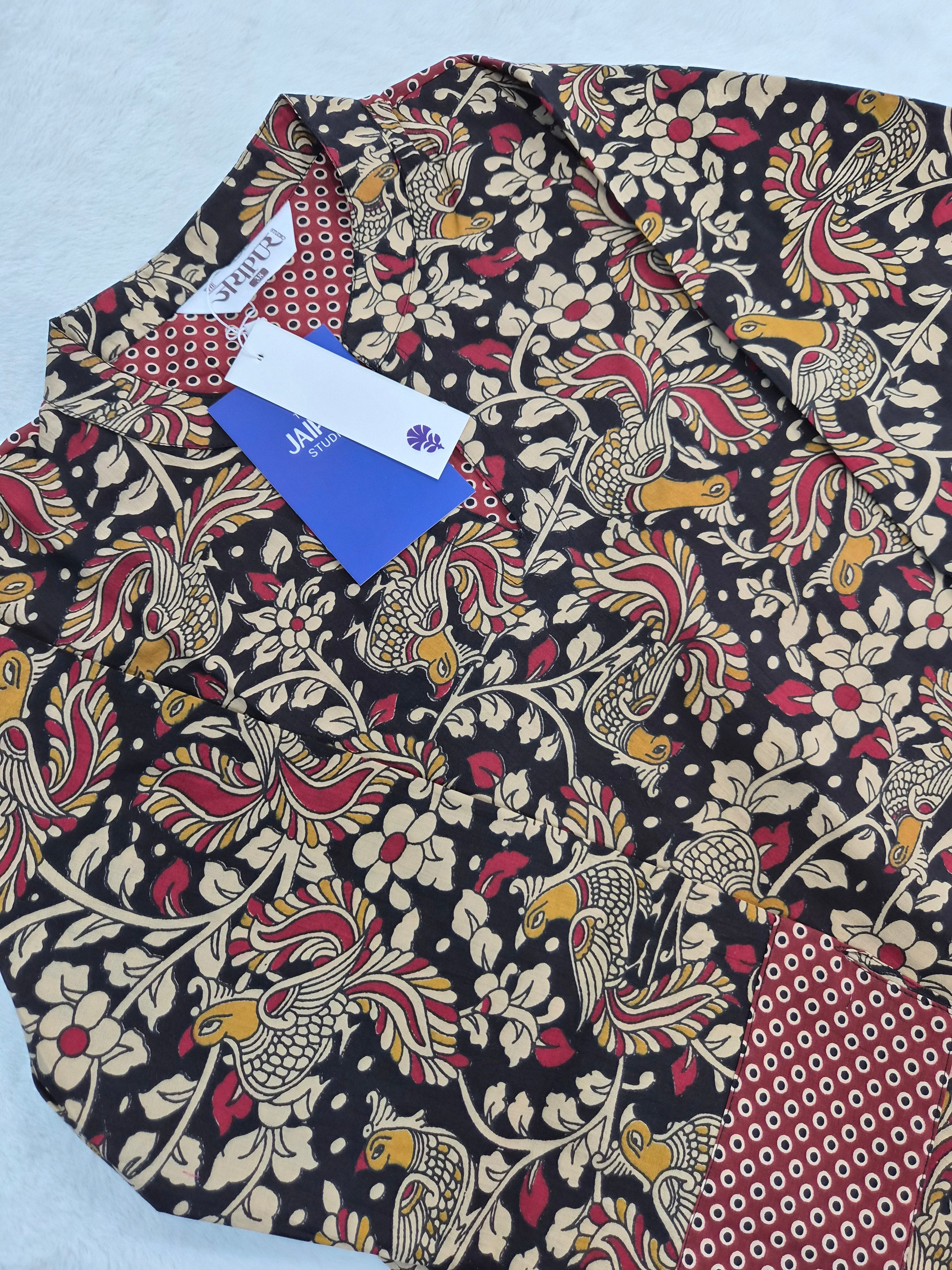 Black Kalamkari Casual Cotton Straight Kurta - The Jaipur Studio