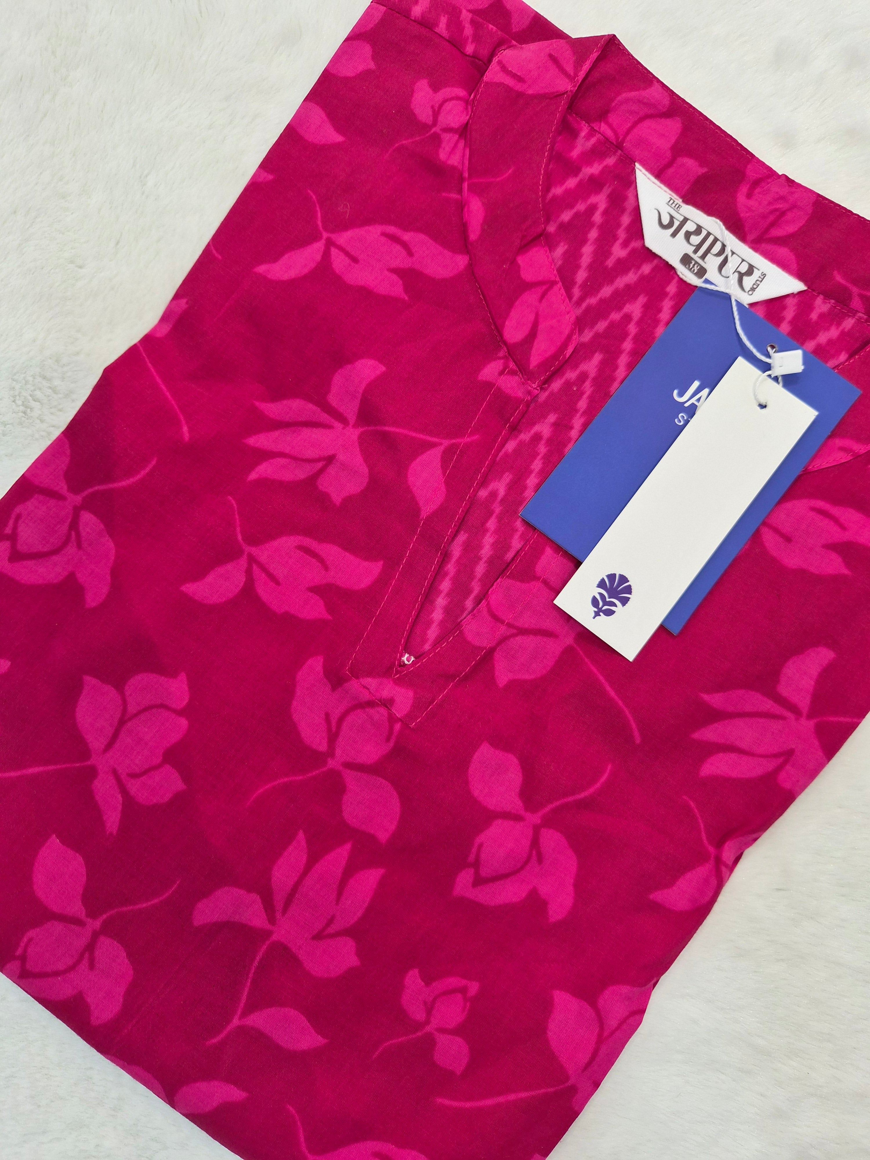 Pink Floral Casual Cotton Straight Kurta - The Jaipur Studio