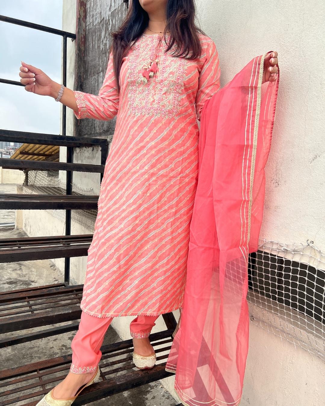 Muslin Leheriya Kurta and Pant Set - The Jaipur Studio