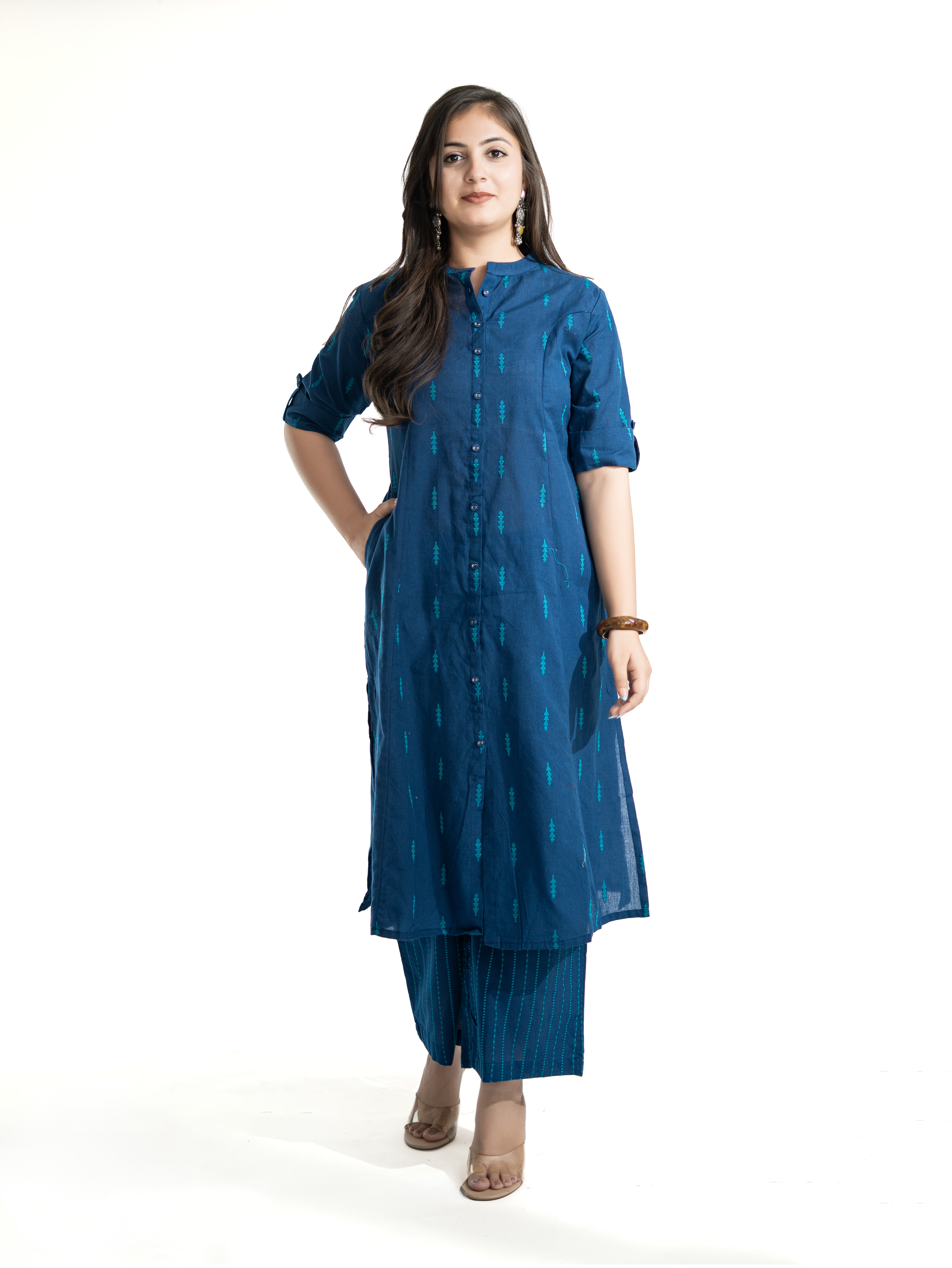 Minal Blue Handloom Cotton A-line Kurta Set