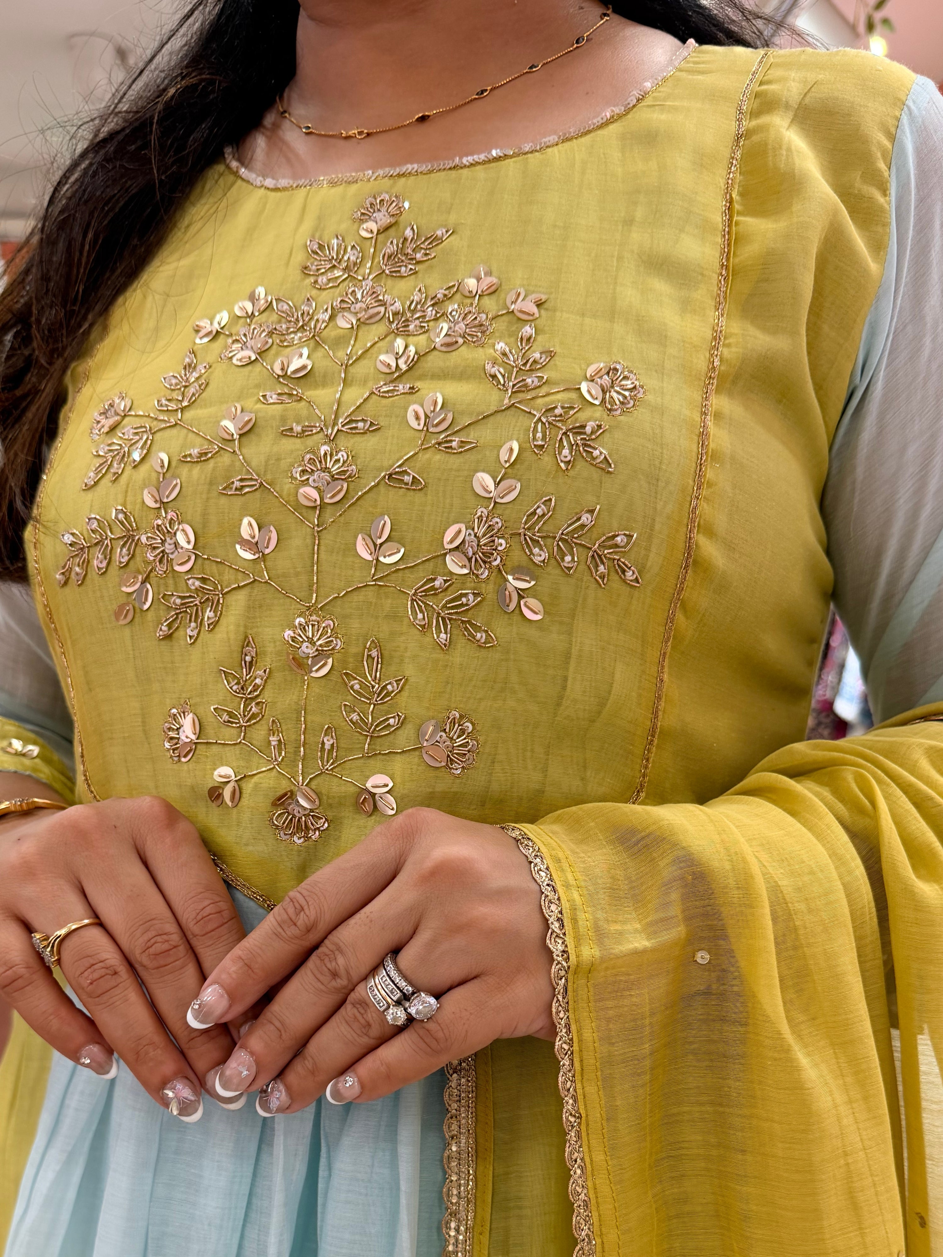 Vareeha Mul Chanderi HandEmbroidered A-line Dupatta Set