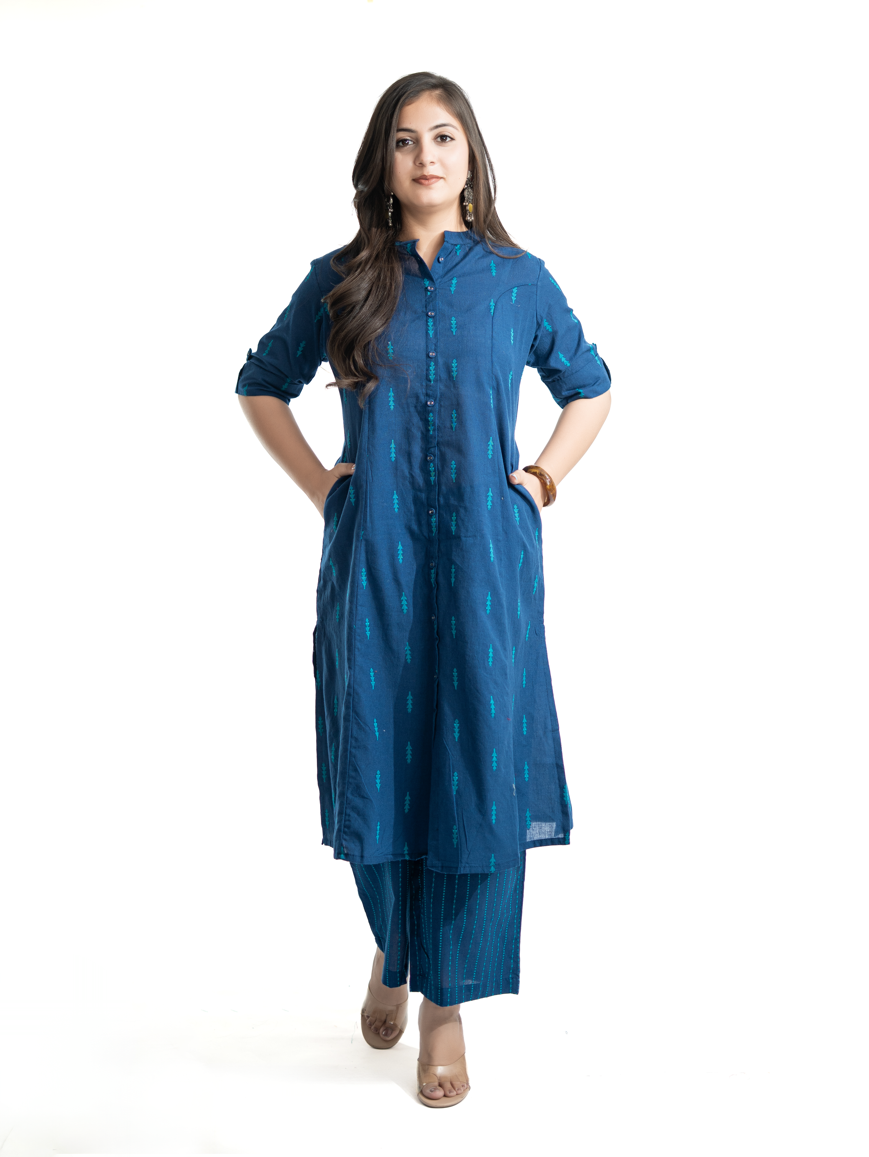 Minal Blue Handloom Cotton A-line Kurta Set