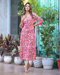 Daisy Lycra Pleated Floral Dress with Belt