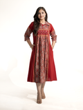 Zasha Red Cotton Ajrakh Kutch Embroidered A-line Kurta