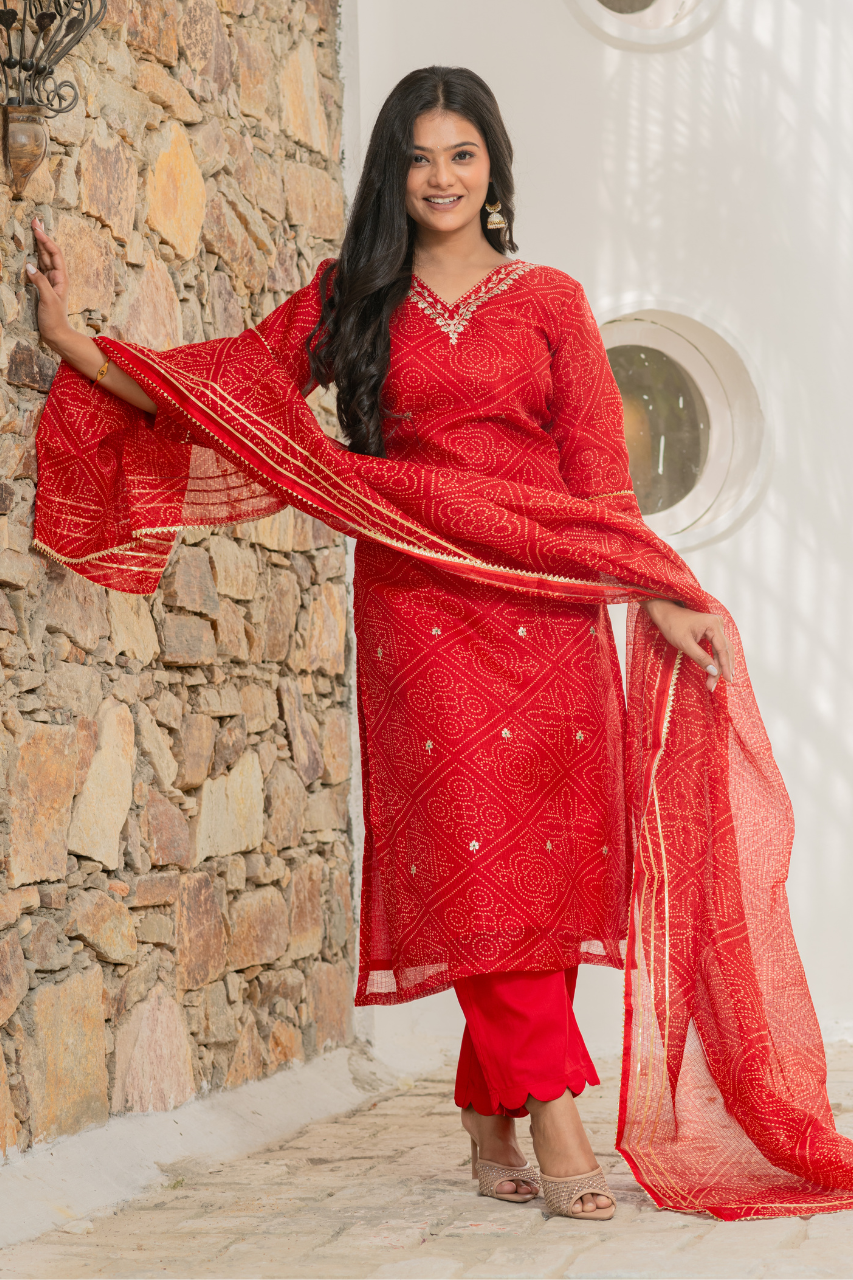 ‘Bandhani’ Kota Doria Embroidered Pant Set