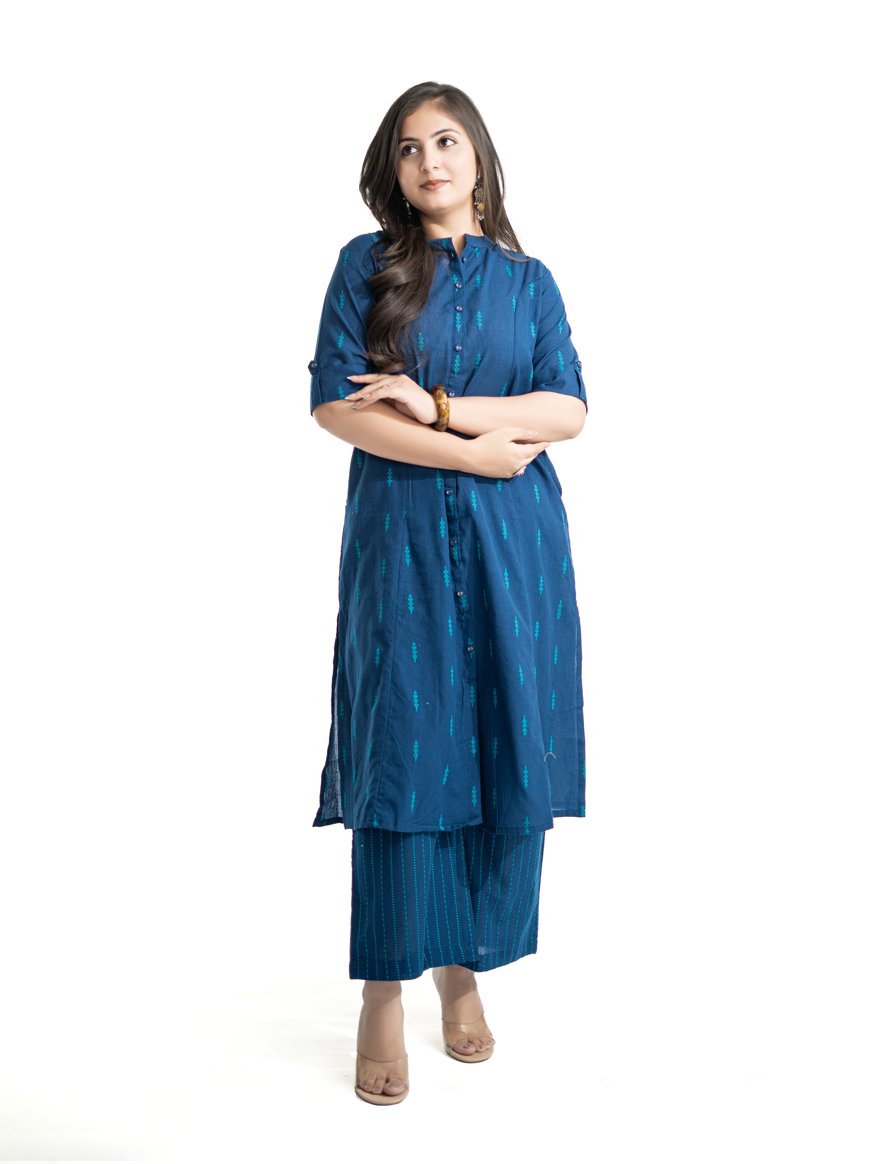 Minal Blue Handloom Cotton A-line Kurta Set