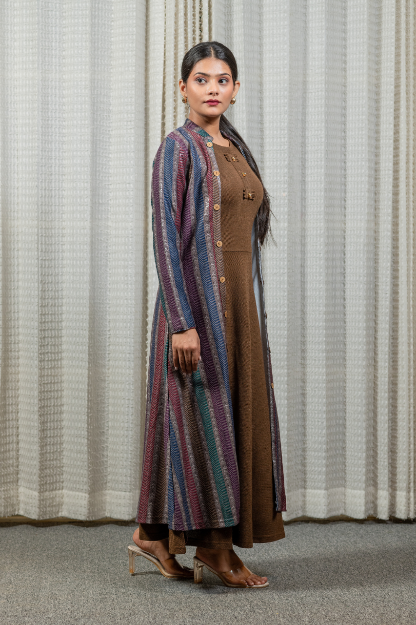 Woollen long Dress with Detachable Long Shrug