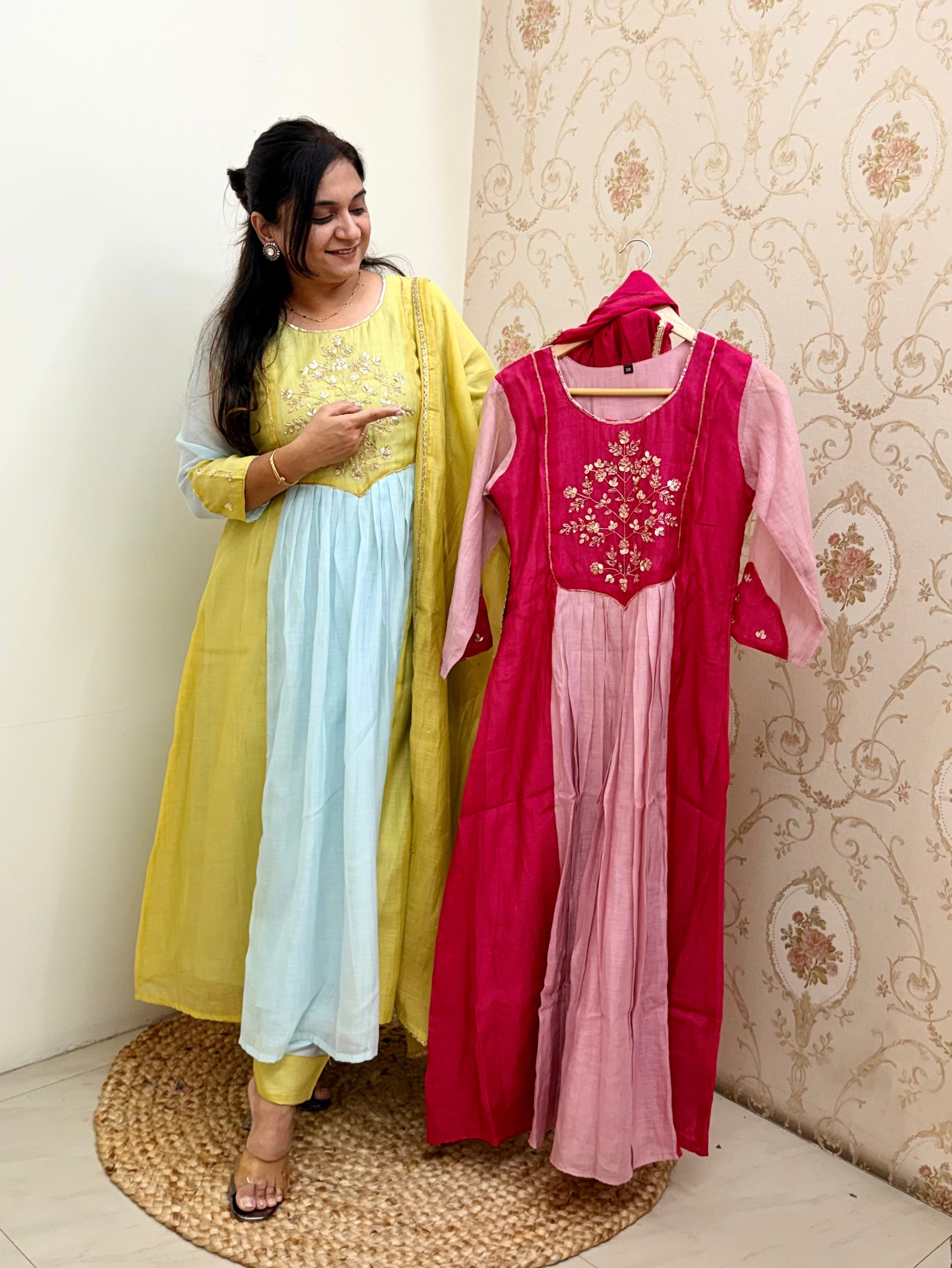 Vareeha Mul Chanderi HandEmbroidered A-line Dupatta Set