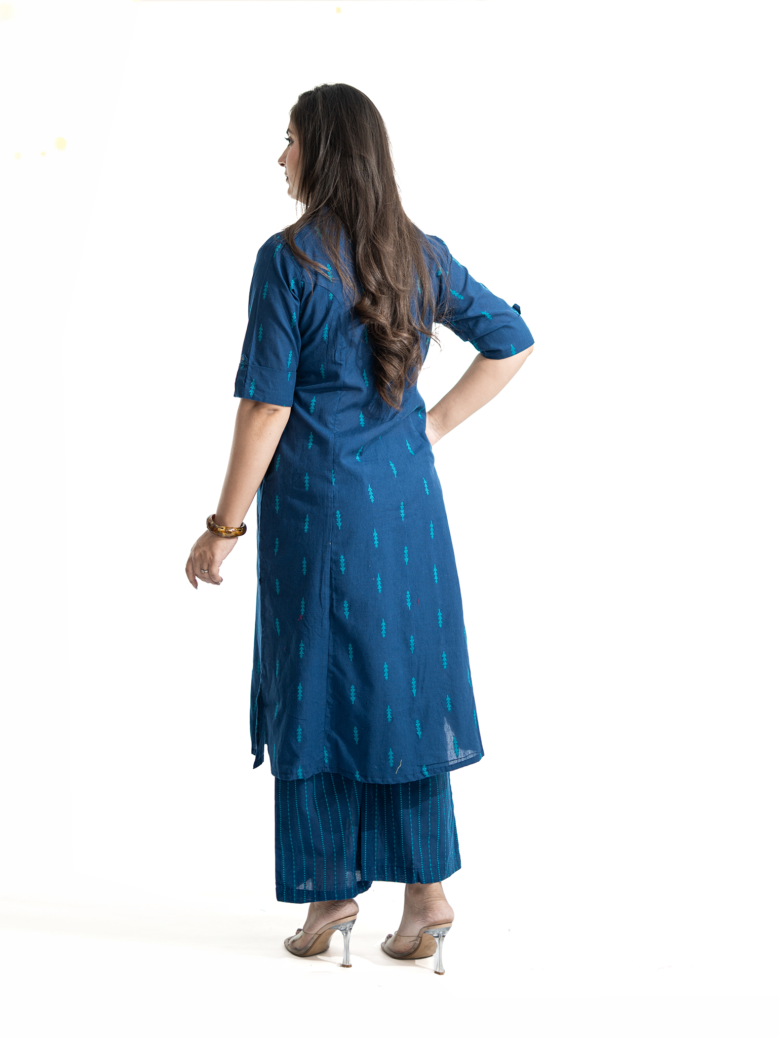 Minal Blue Handloom Cotton A-line Kurta Set