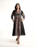 Zasha Black Cotton Ajrakh Kutch Embroidered A-line Kurta