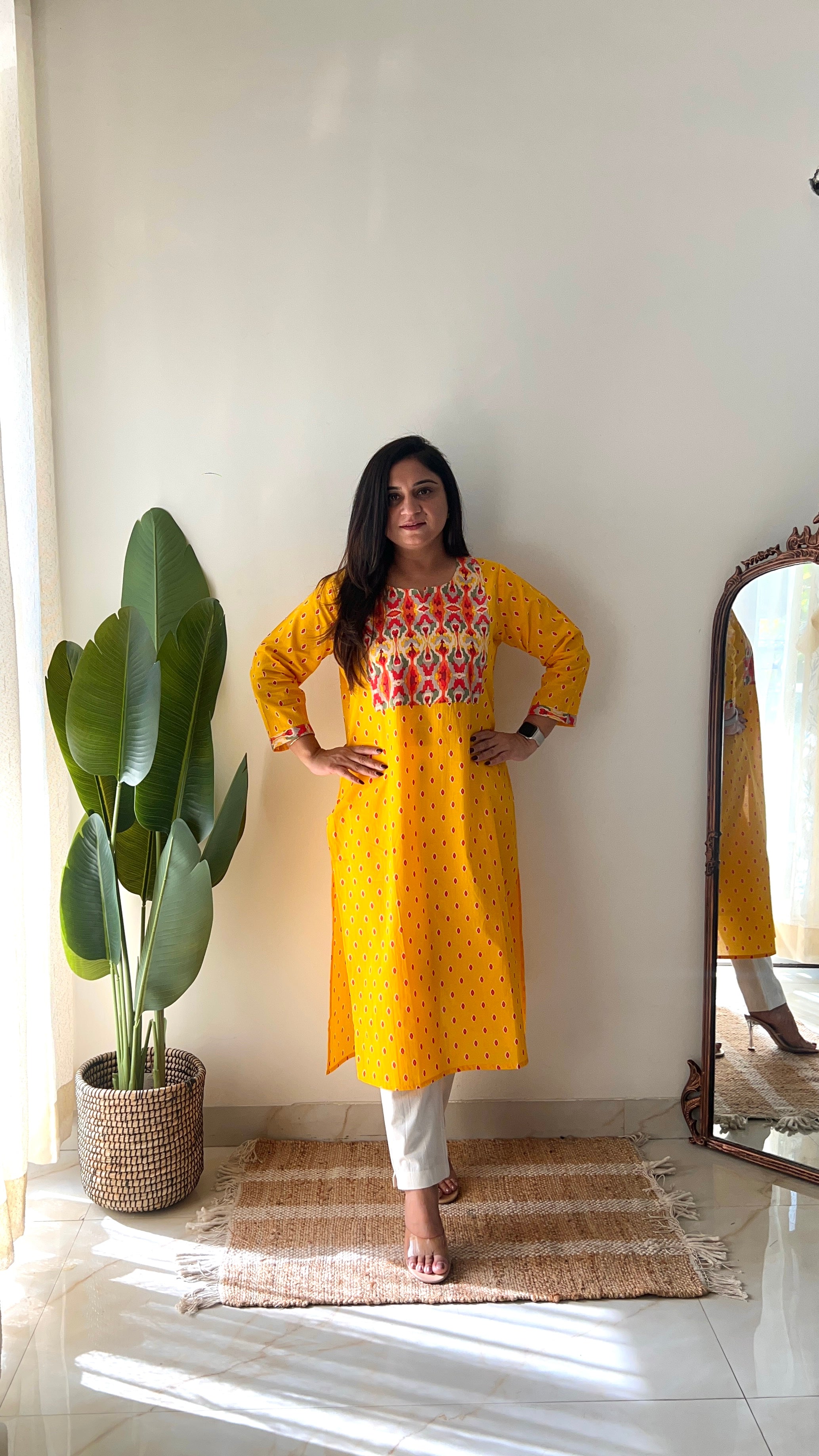 Yellow Casual Cotton straight Kurta
