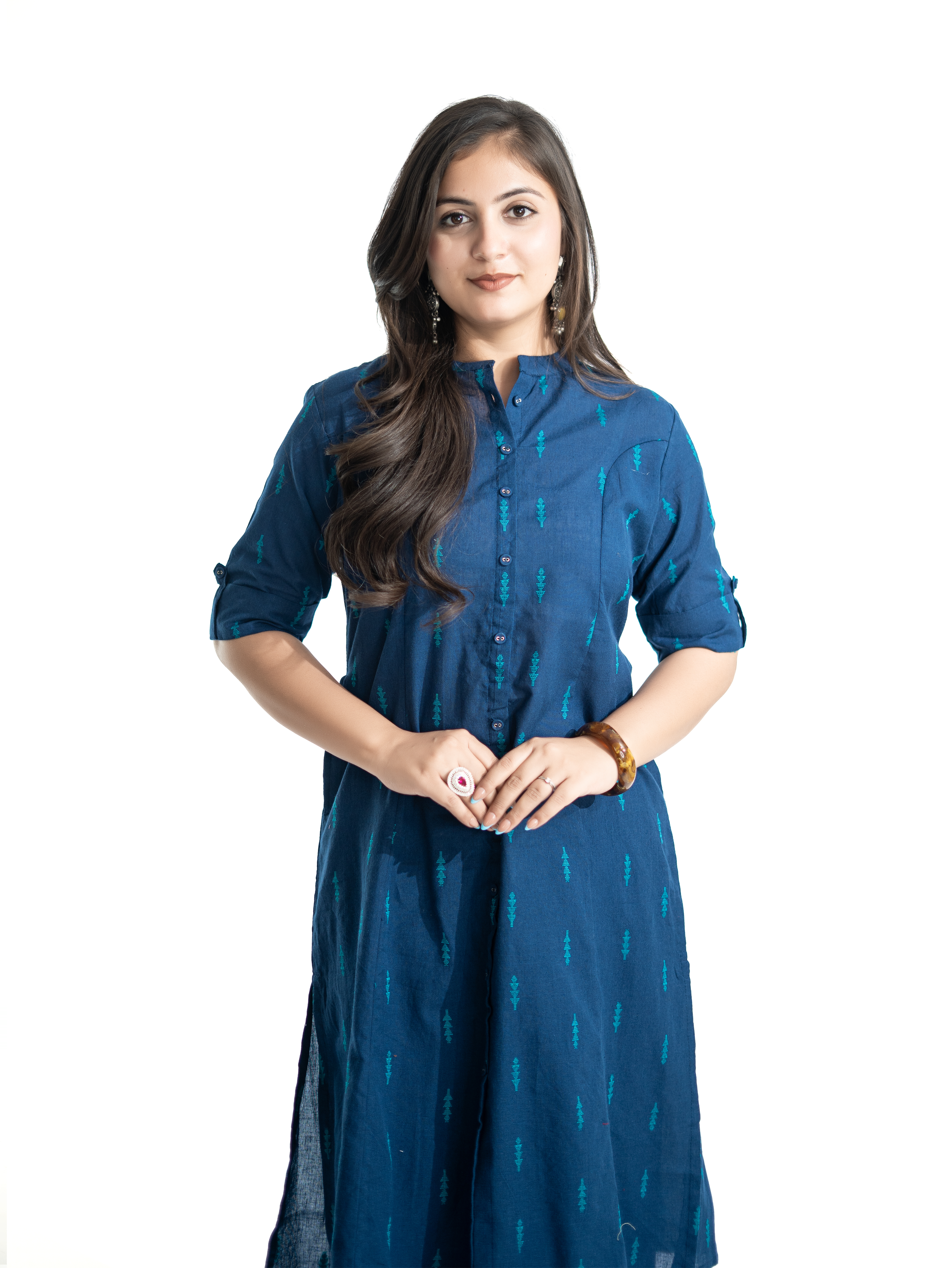 Minal Blue Handloom Cotton A-line Kurta Set