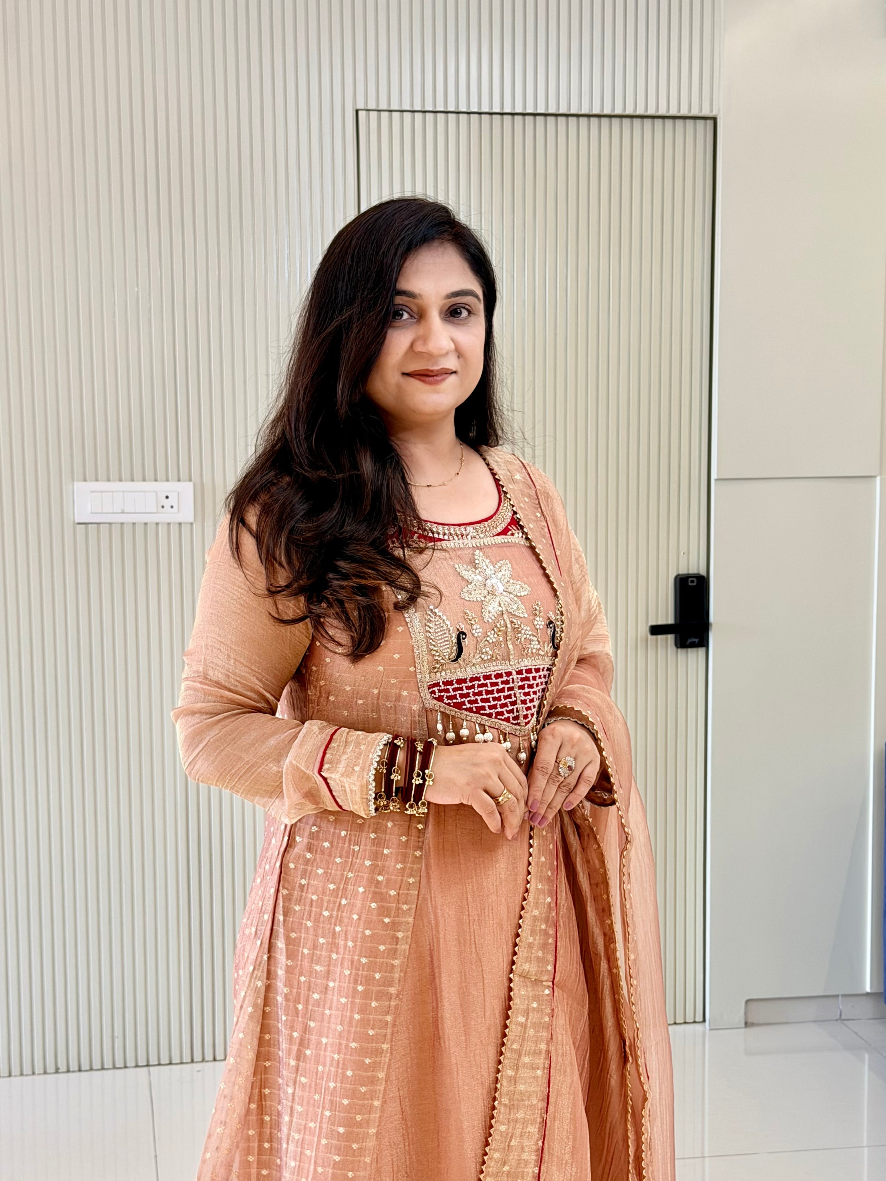 Rehana Rust Shimmer Tissue Embroidered Anarkali Dupatta Set