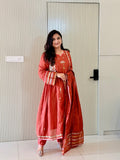 Muskaan Rust Mul Chanderi HandEmbroidered A-line Dupatta Set