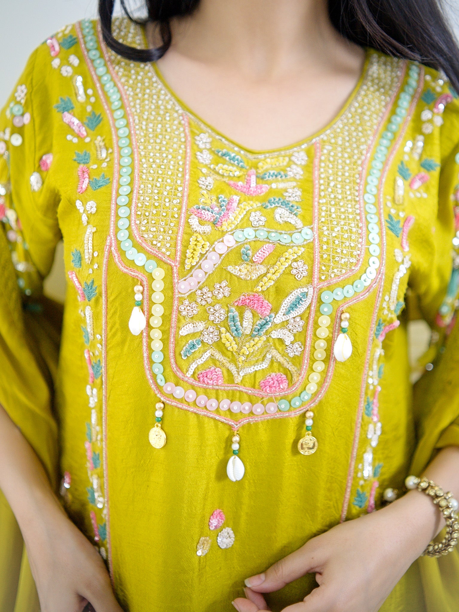 Sia Green Silk Festive HandEmbroidered Pant Set