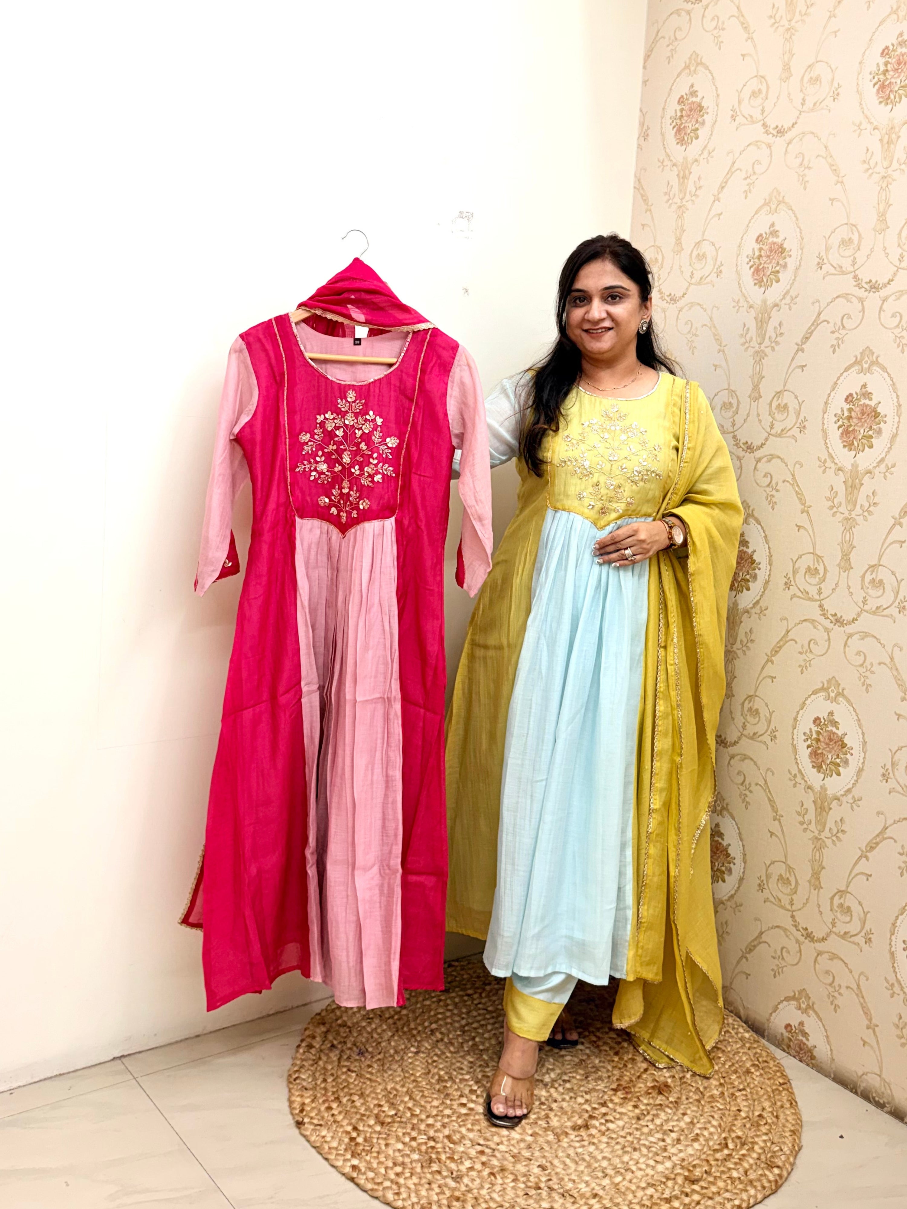 Vareeha Mul Chanderi HandEmbroidered A-line Dupatta Set