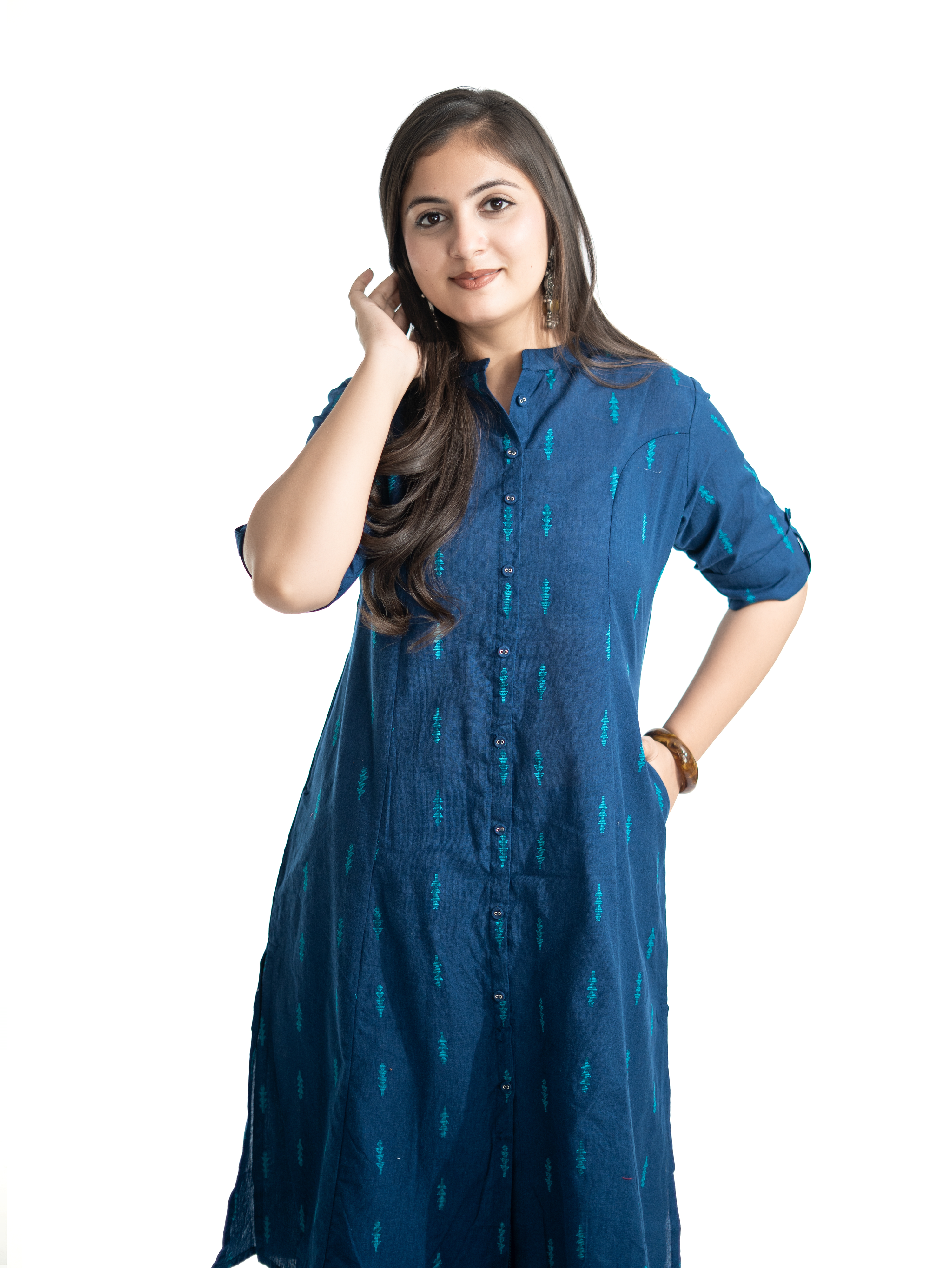Minal Blue Handloom Cotton A-line Kurta Set