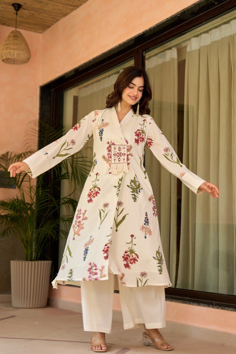Zerina Cotton Angrakha Hand Detailed Cotton Pant Set