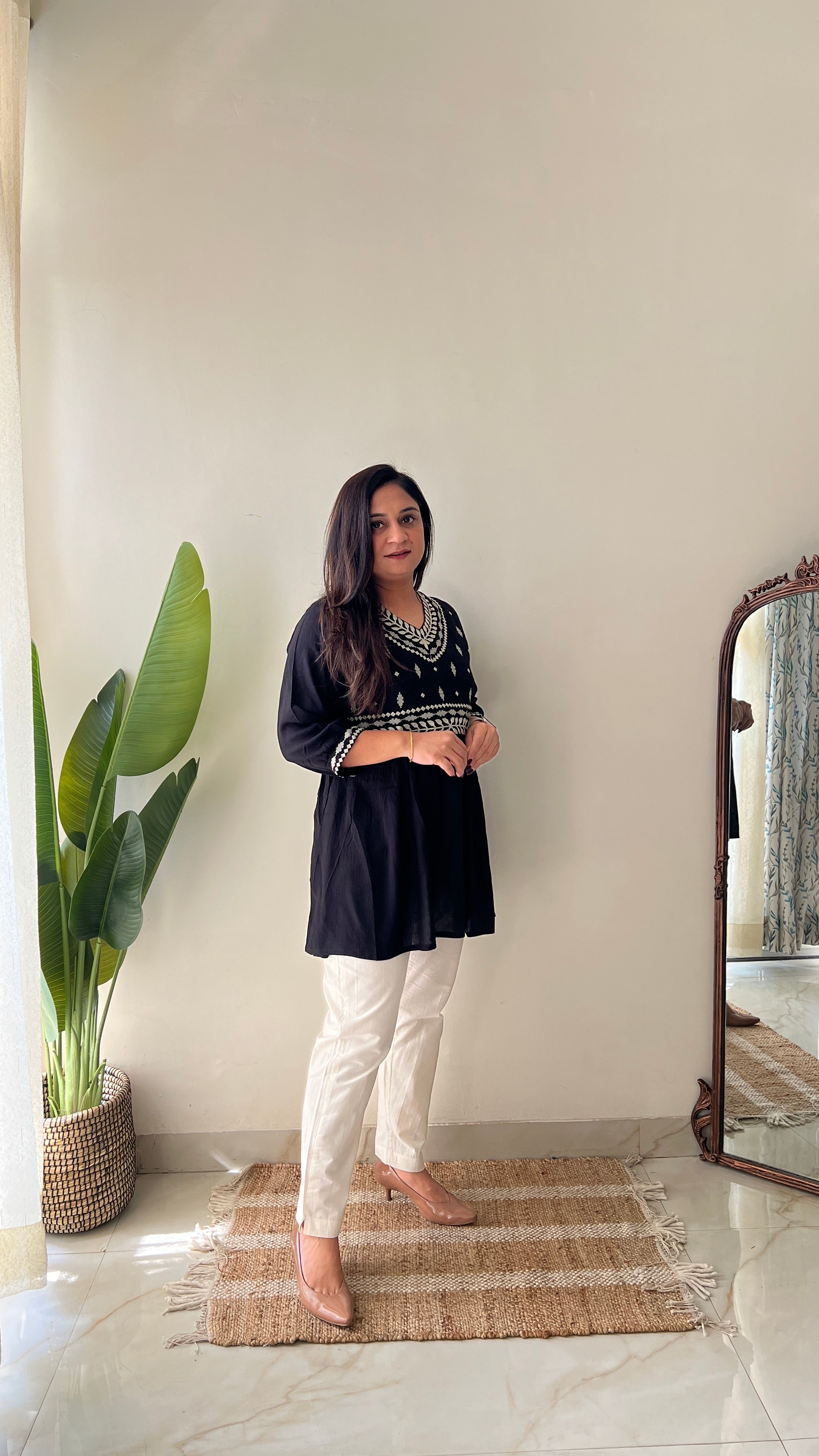 Soha Cotton Embroidered A-line Short Top