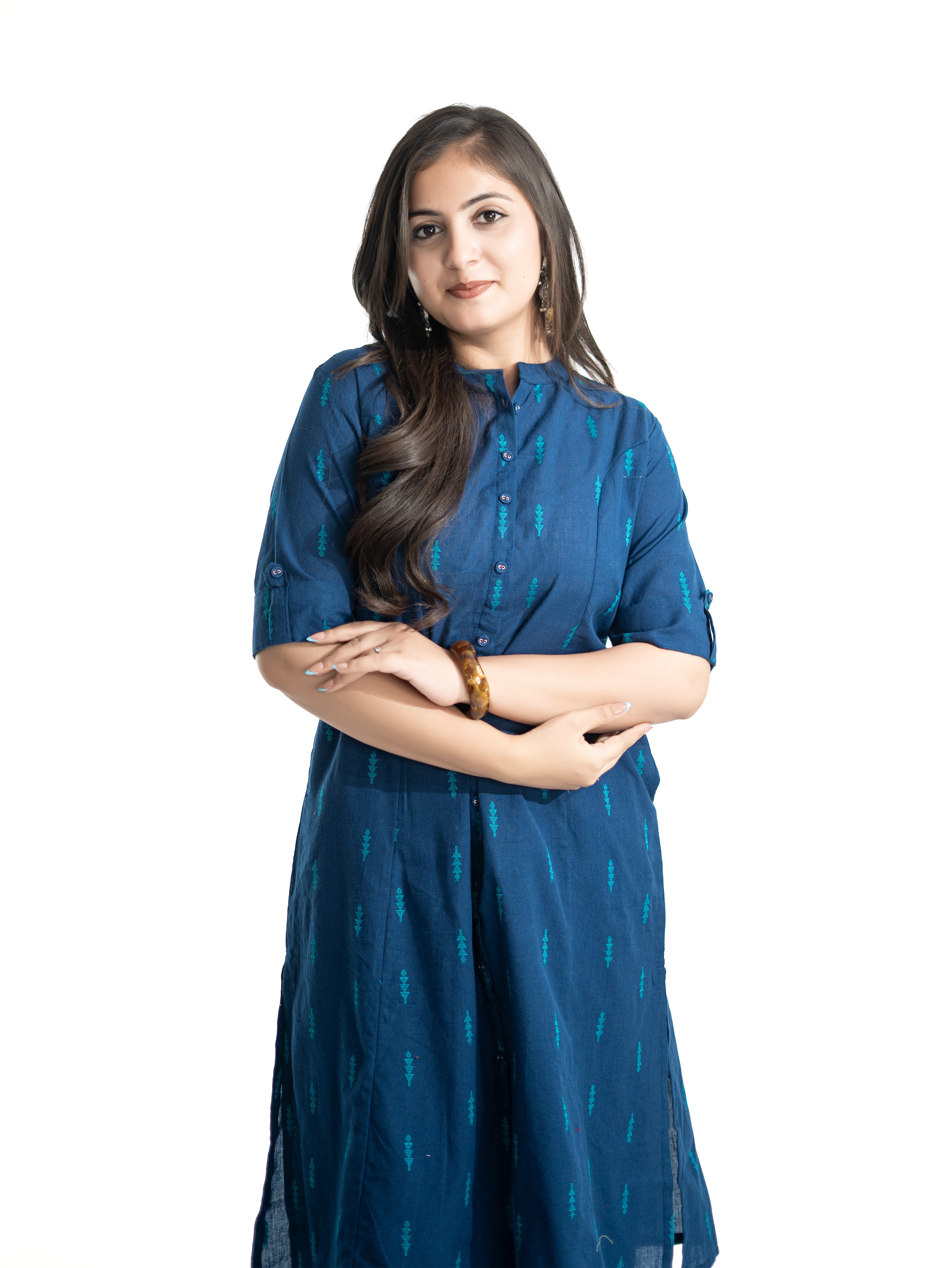 Minal Blue Handloom Cotton A-line Kurta Set