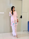 Rusha Pastel Pink Mul Cotton Embroidered Coord Set