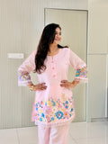 Rusha Pastel Pink Mul Cotton Embroidered Coord Set