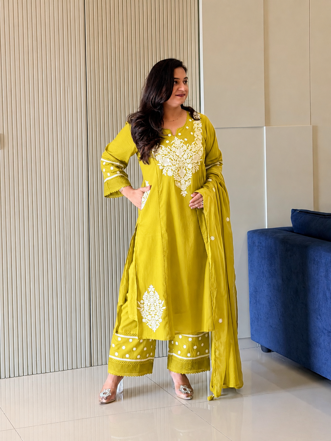 Naila Mustard Premium Mul Cotton Embroidered Dupatta Set