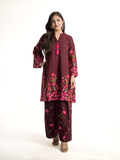 Gulnaar Wine Cotton Floral A-line Farshi Set