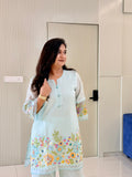 Rusha Pastel Blue Mul Cotton Embroidered Coord Set