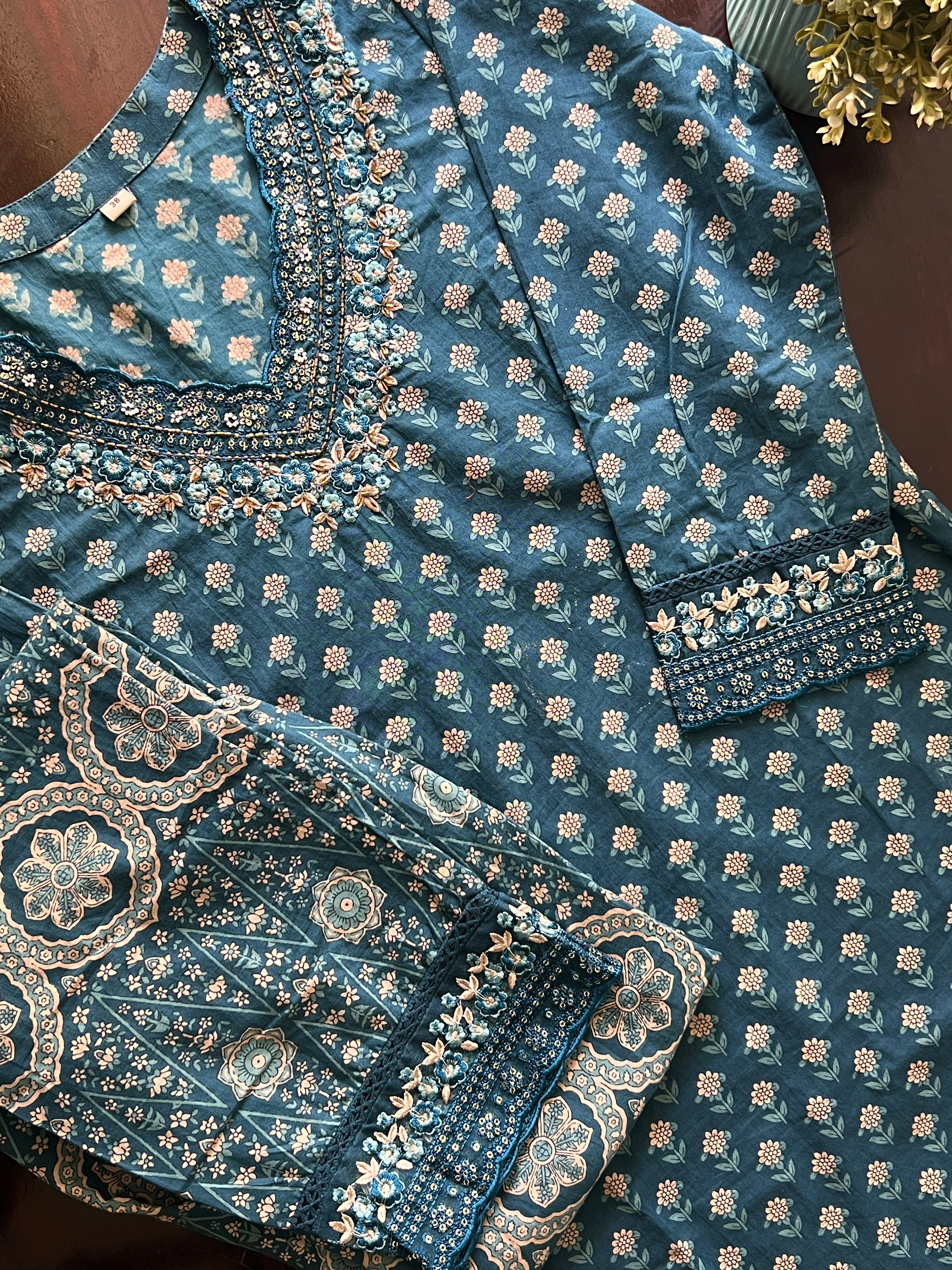Dimpee Ajrakh Cotton HandEmbroidered Pant set