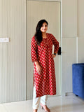 Fariha Maroon Ajrakh Cotton Casual Straight Kurta