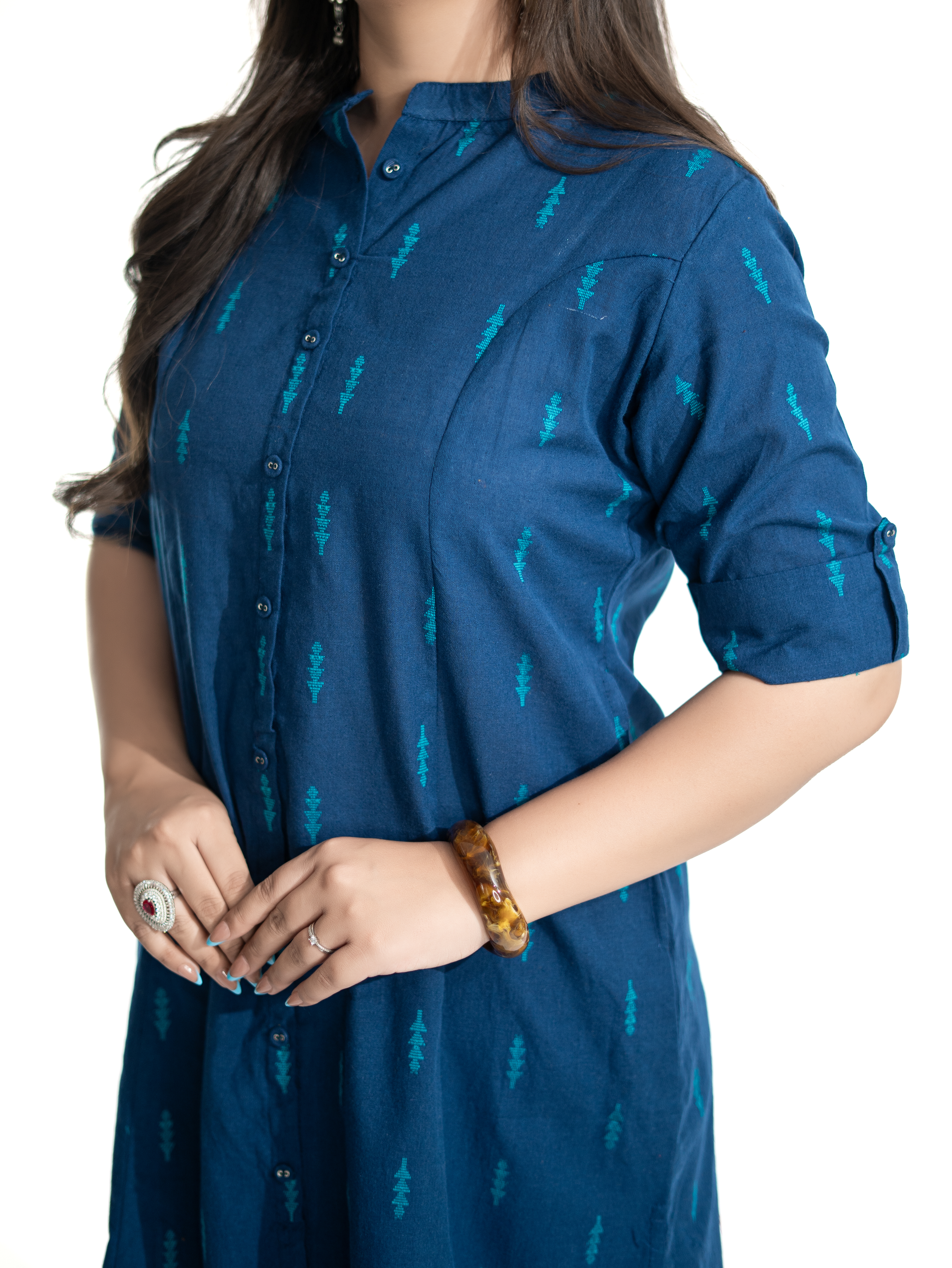 Minal Blue Handloom Cotton A-line Kurta Set