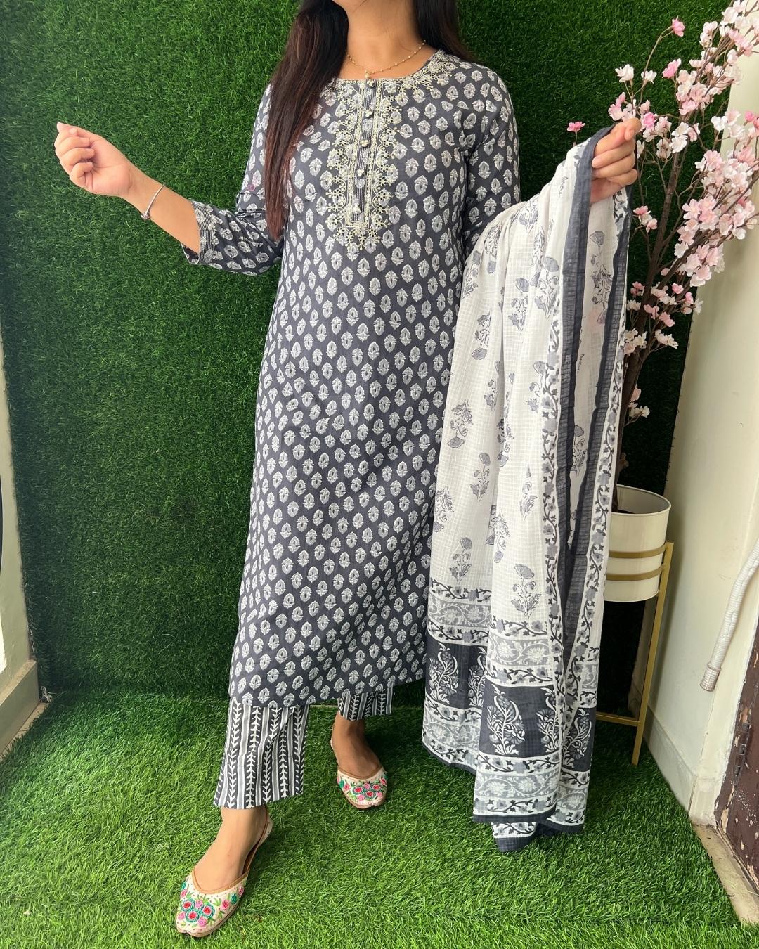 Cotton Pant Set With Kota Doris Dupatta - The Jaipur Studio