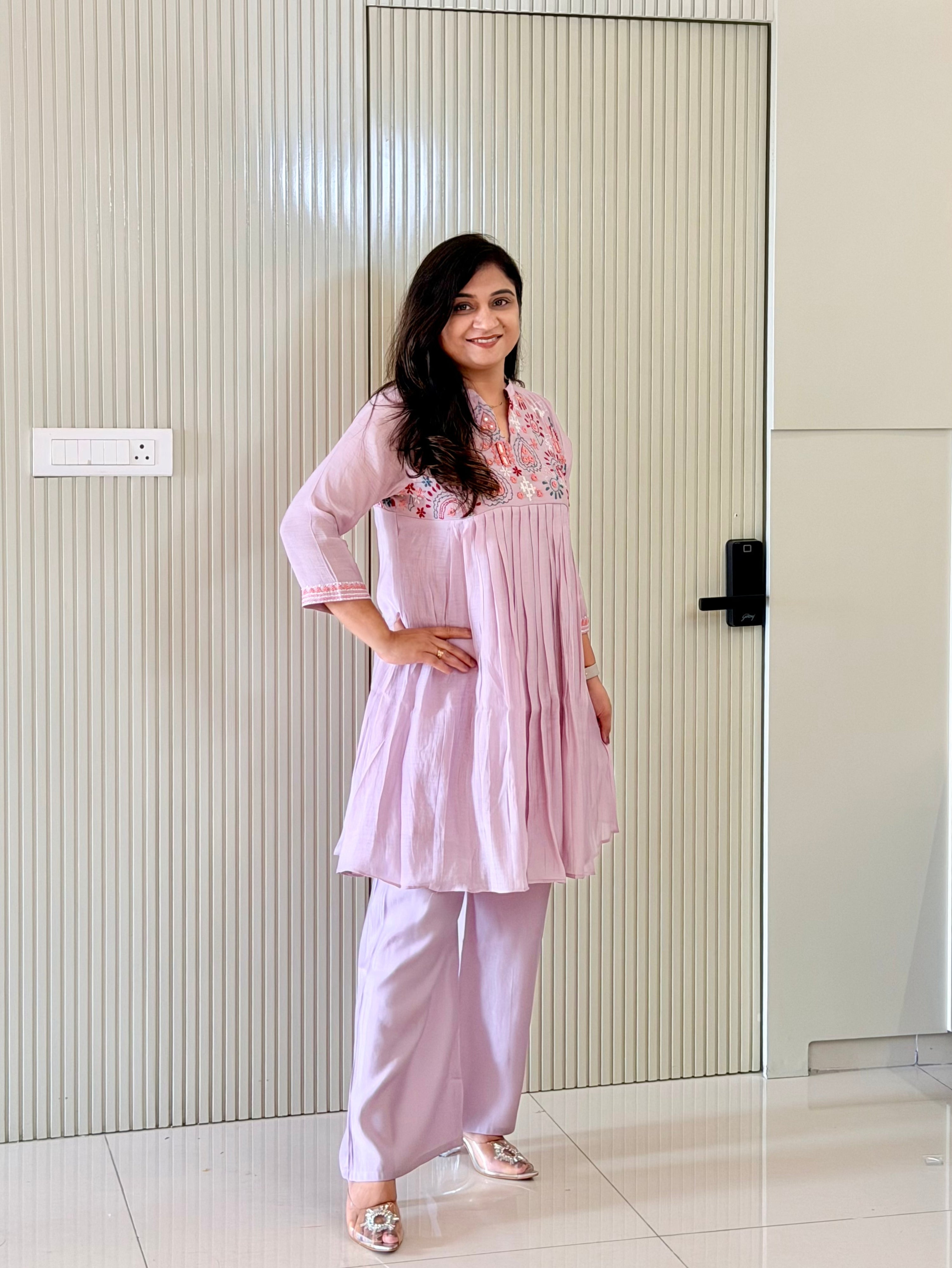 Reva Lilac Mul Chanderi Chikankari Embroidered Coord Set