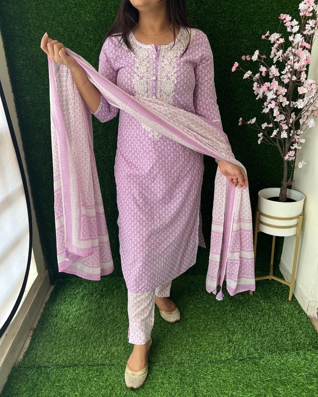 Jaipuri Cotton Embroidered Pant Set - The Jaipur Studio