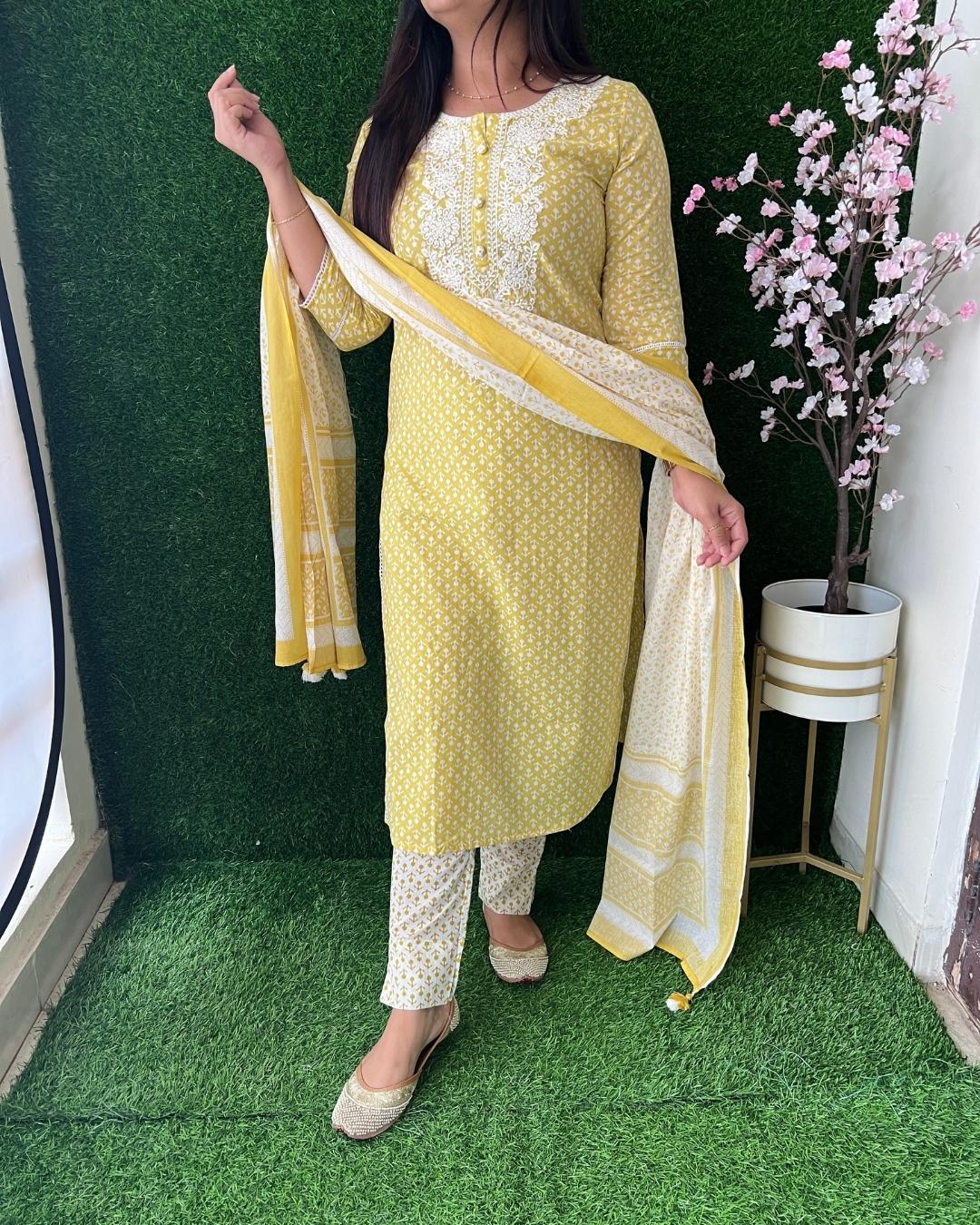 Jaipuri Cotton Embroidered Pant Set - The Jaipur Studio