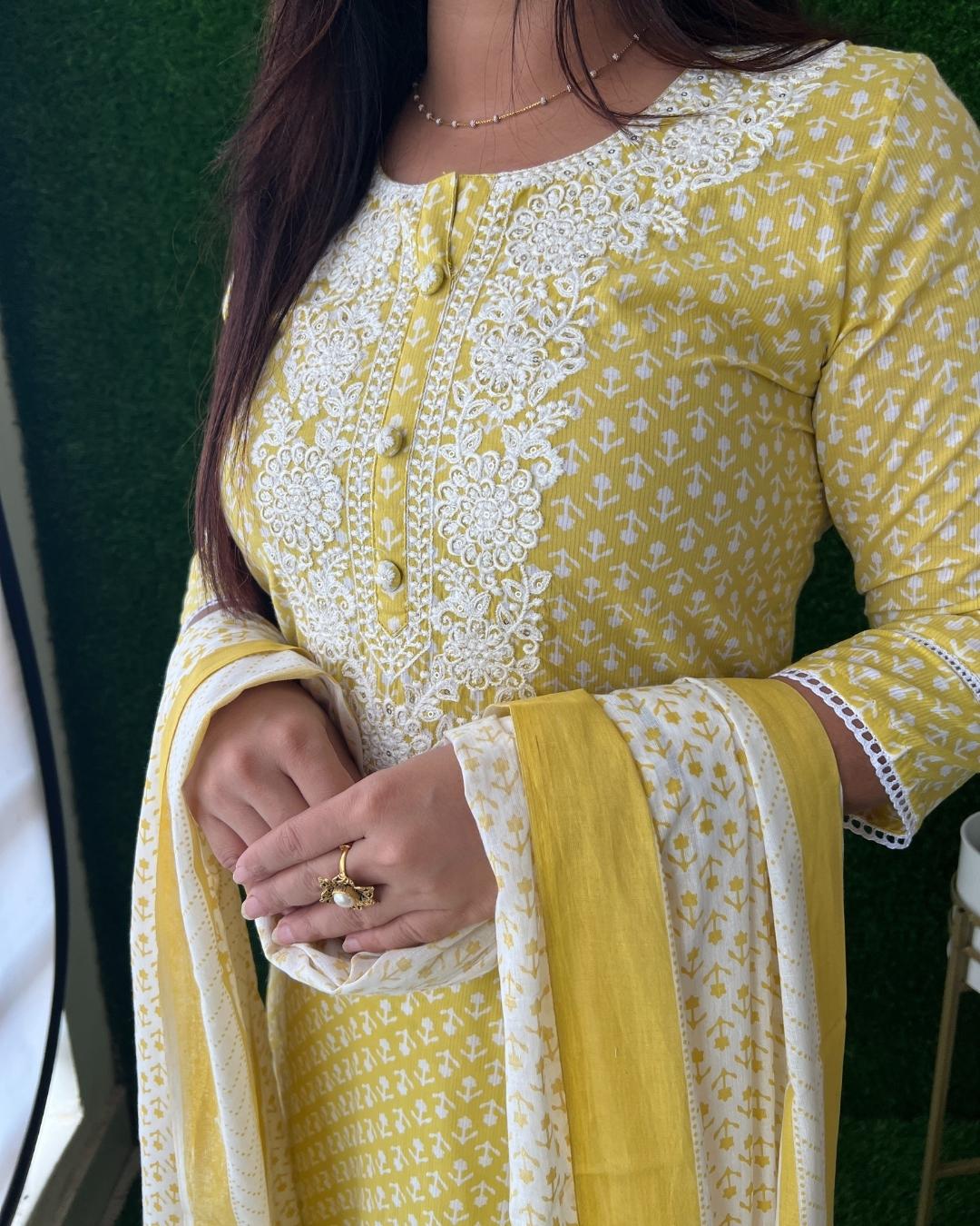 Jaipuri Cotton Embroidered Pant Set - The Jaipur Studio