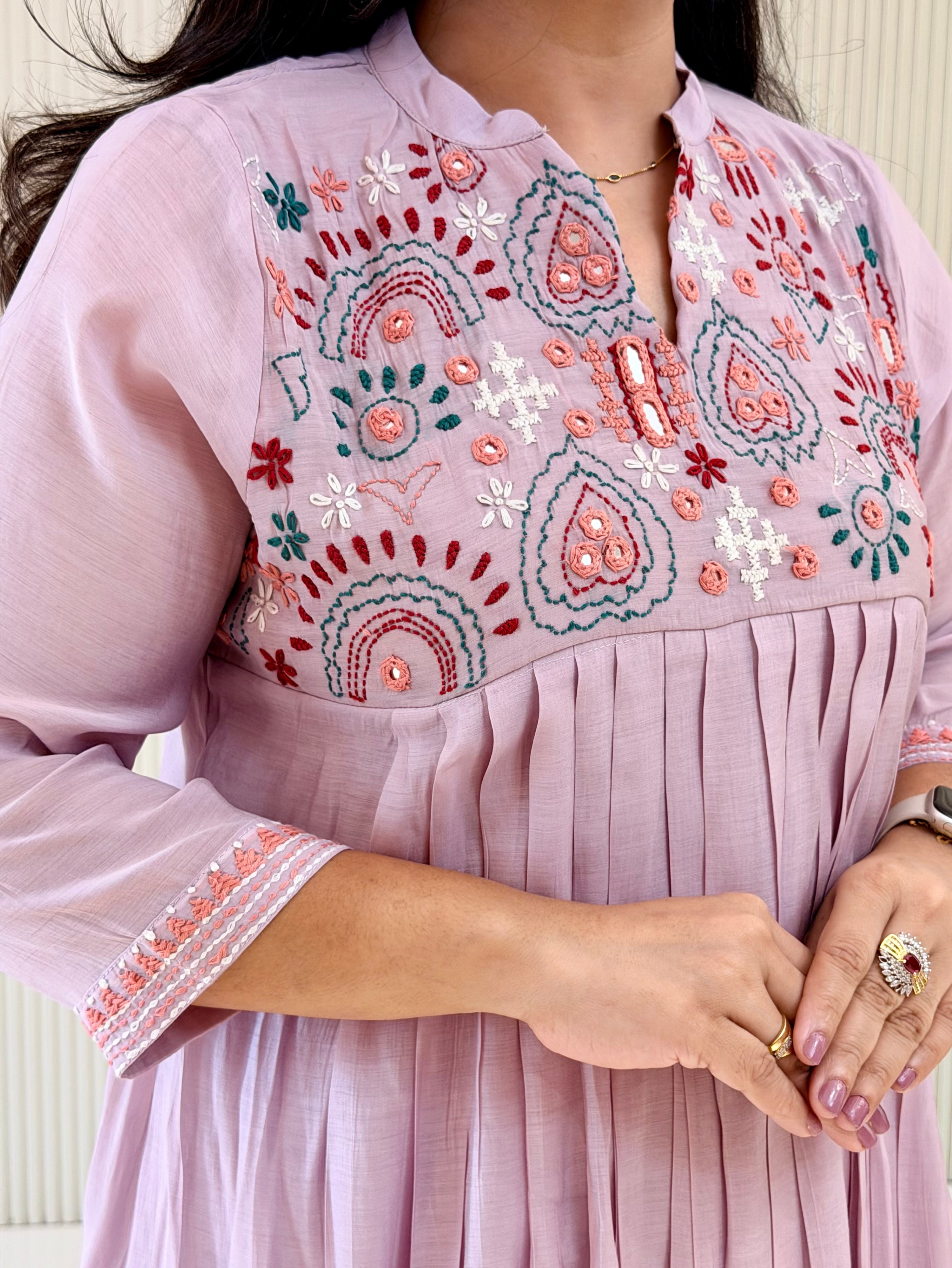 Reva Lilac Mul Chanderi Chikankari Embroidered Coord Set