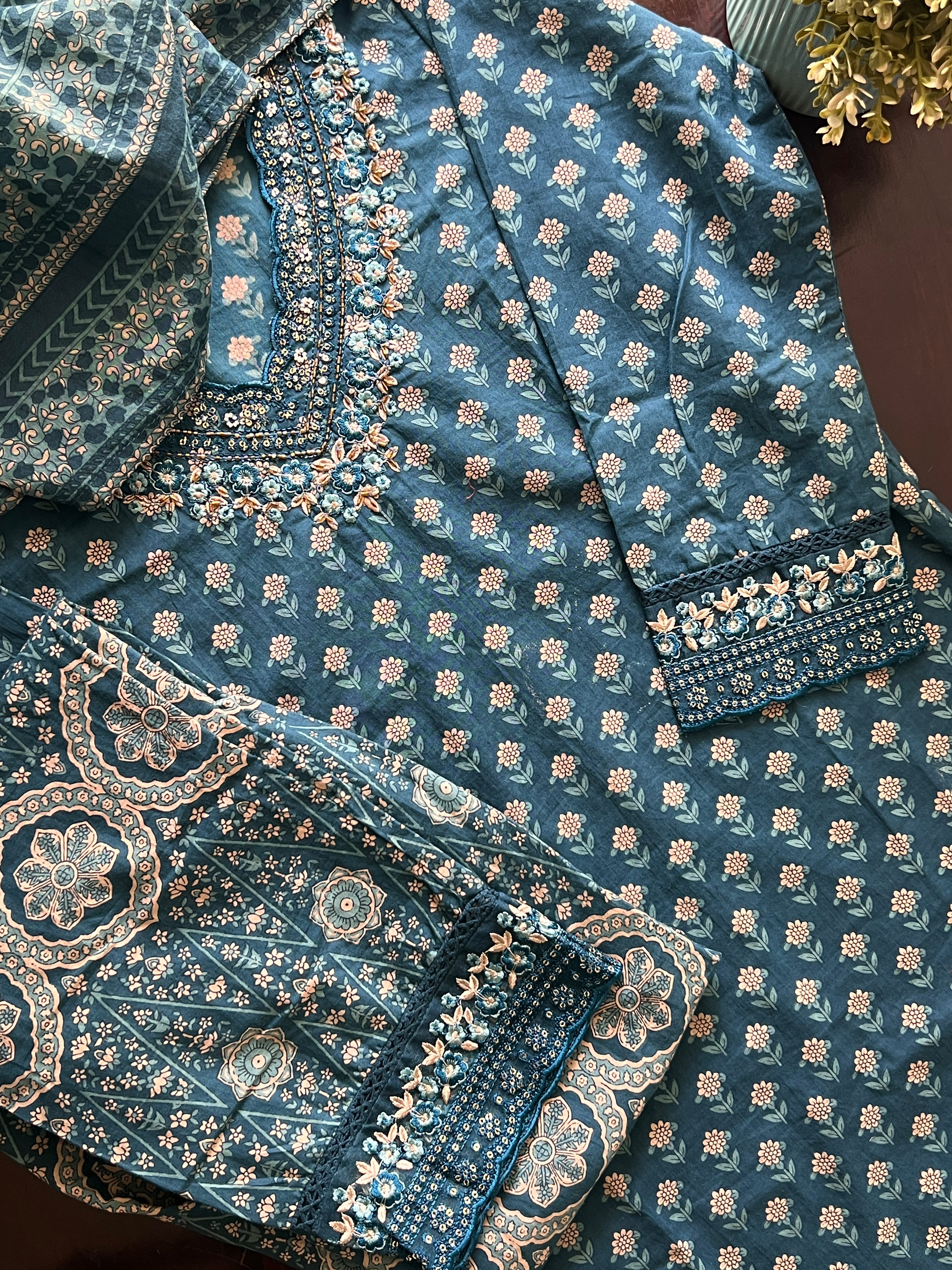 Dimpee Ajrakh Cotton HandEmbroidered Pant set