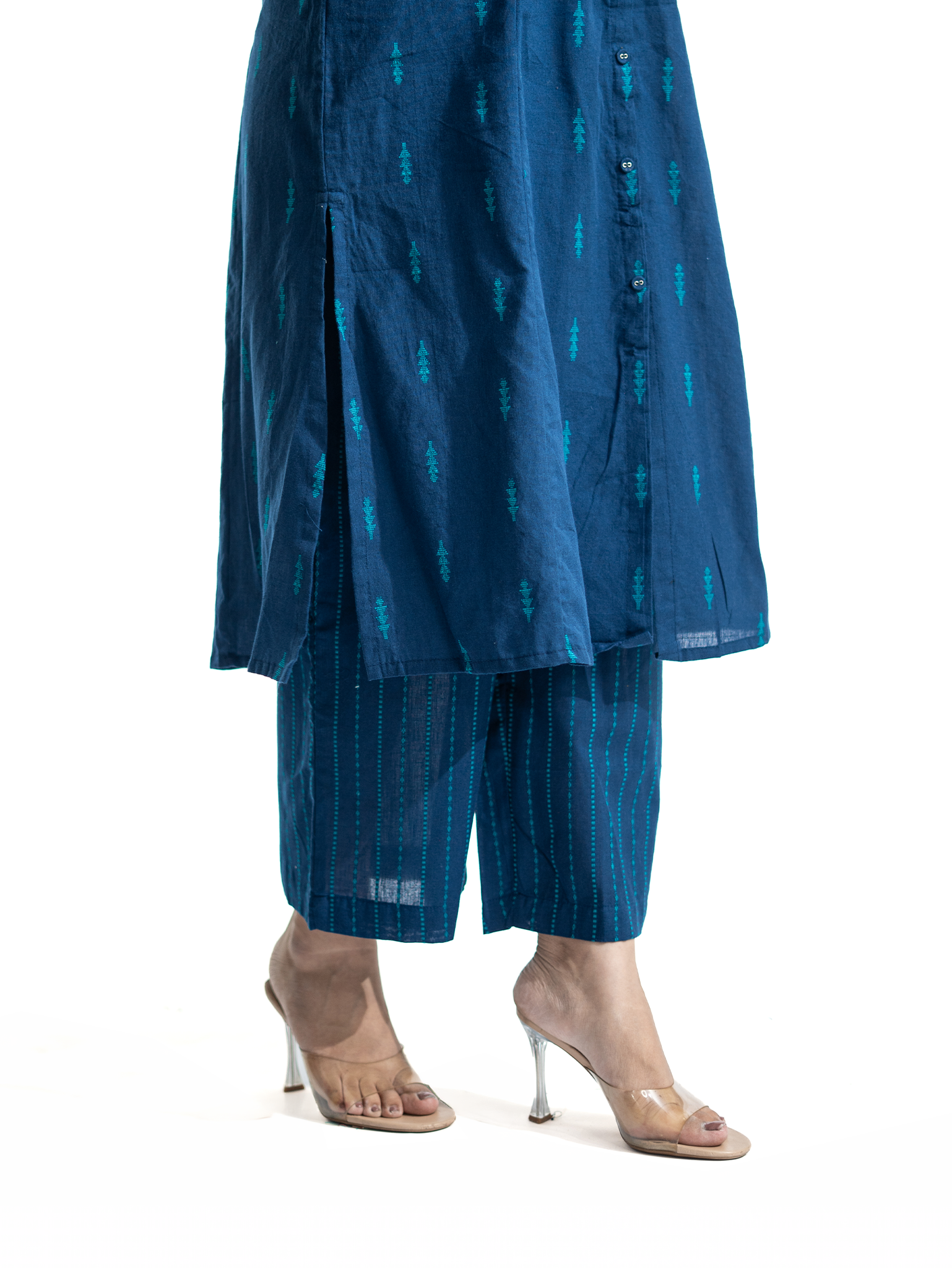 Minal Blue Handloom Cotton A-line Kurta Set