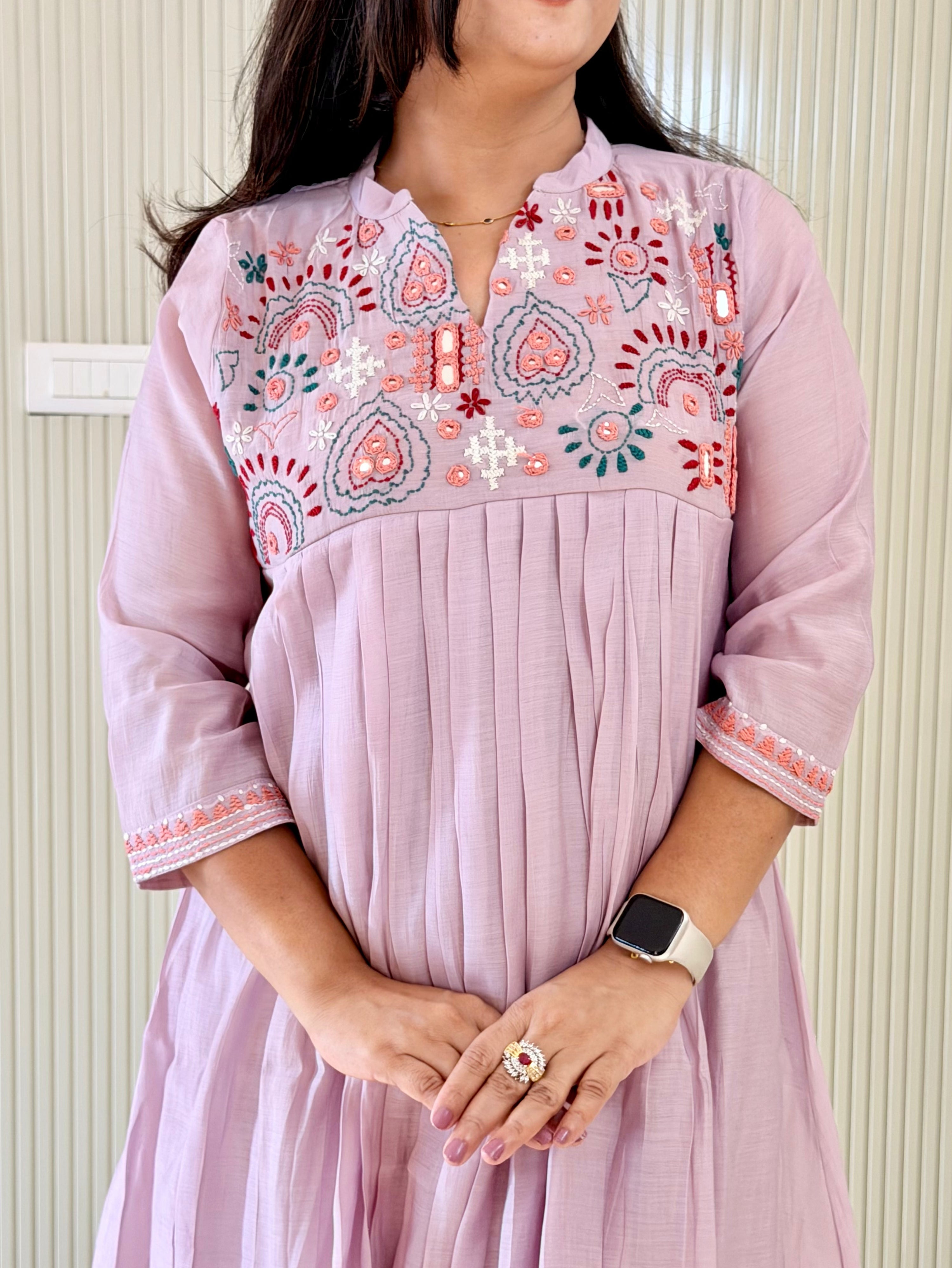 Reva Lilac Mul Chanderi Chikankari Embroidered Coord Set
