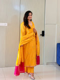 Sonalika Yellow Mul Chanderi Embroidered Angrakha Dupatta Set