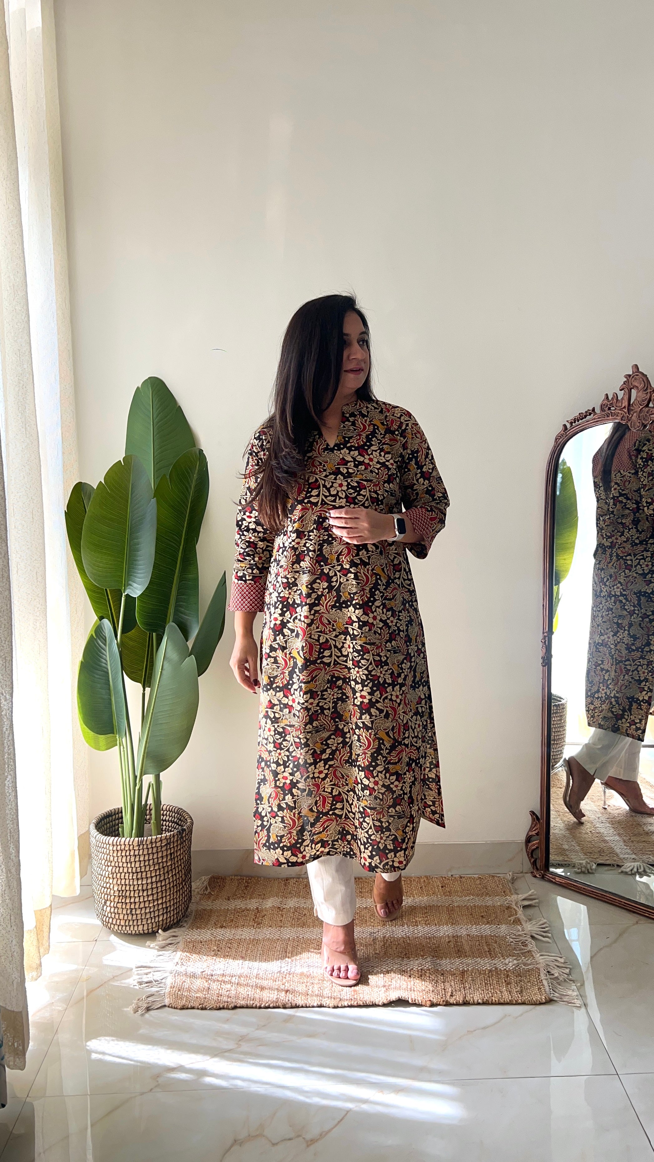 Black Kalamkari Casual Cotton Straight Kurta - The Jaipur Studio