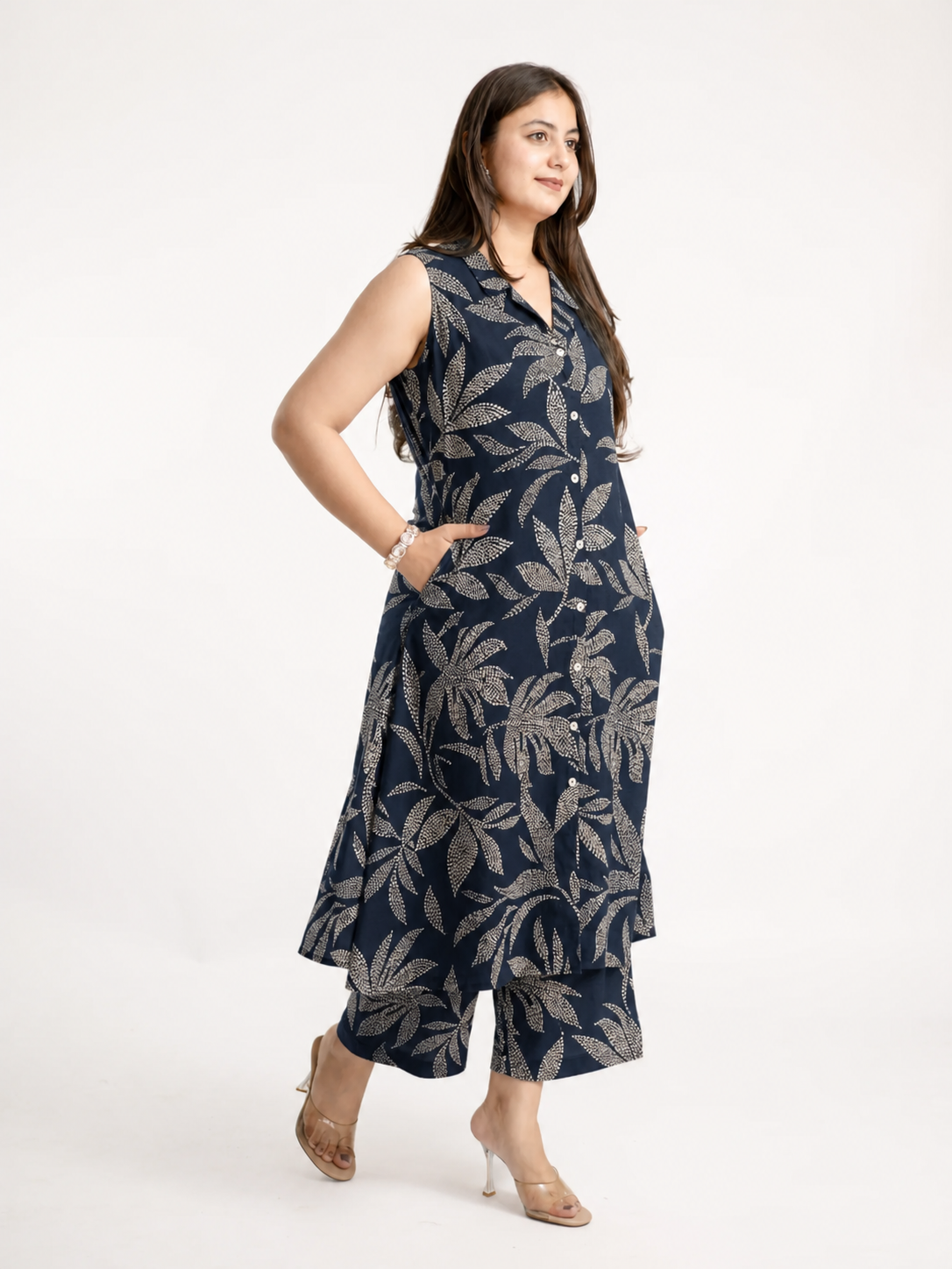 Jamia Blue Rayon Casual Straight Coord Set
