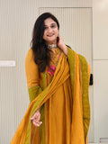 Sejal Yellow Mul Chanderi HandEmbroidered A-line Dupatta Set