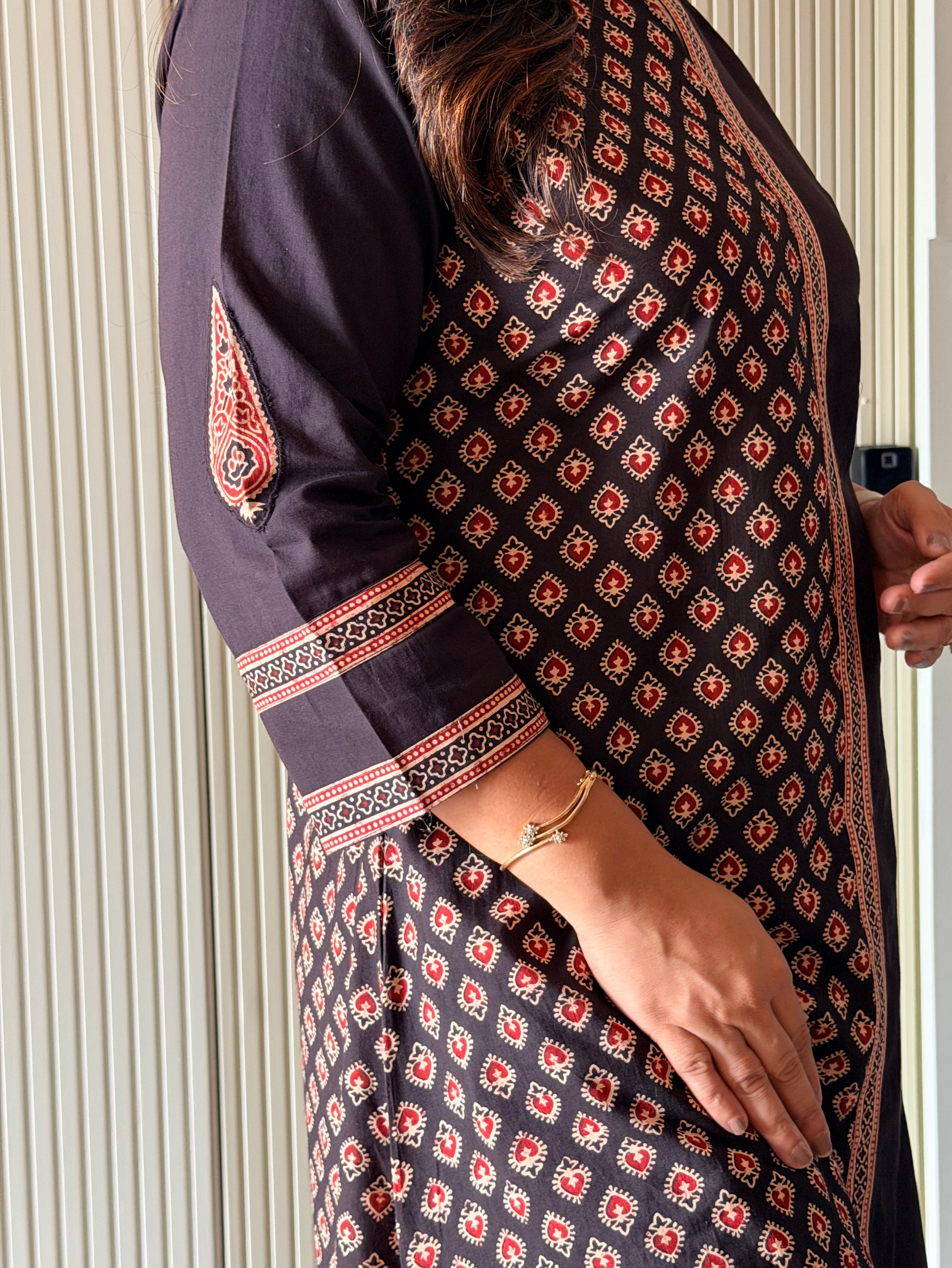 Laila Black Asymmetric Cotton Ajrakh Kurta Set