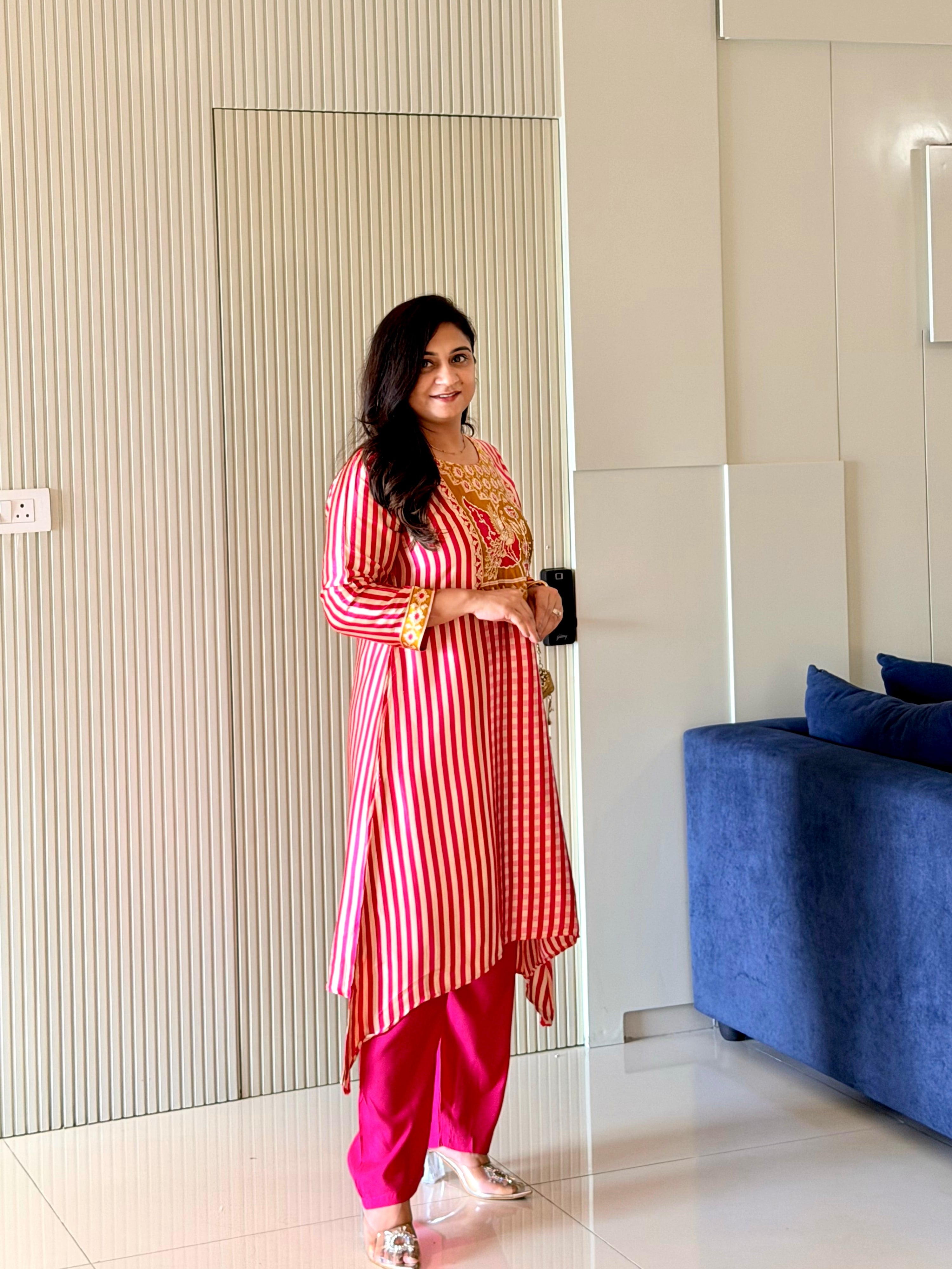 Rusha Pink Modal Asymmetric HandEmbroidered Kurta Set