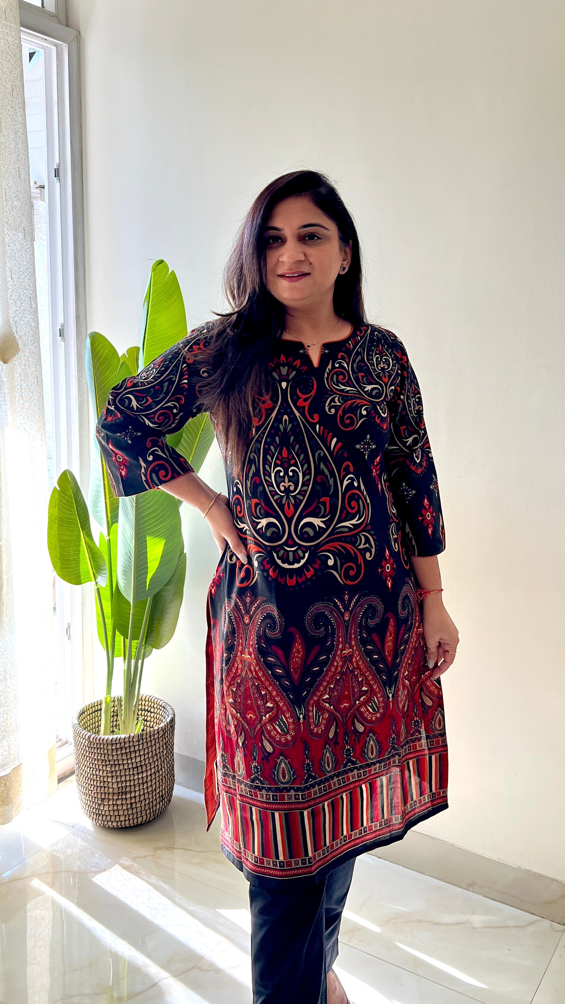 Black Cotton Casual Straight Kurta