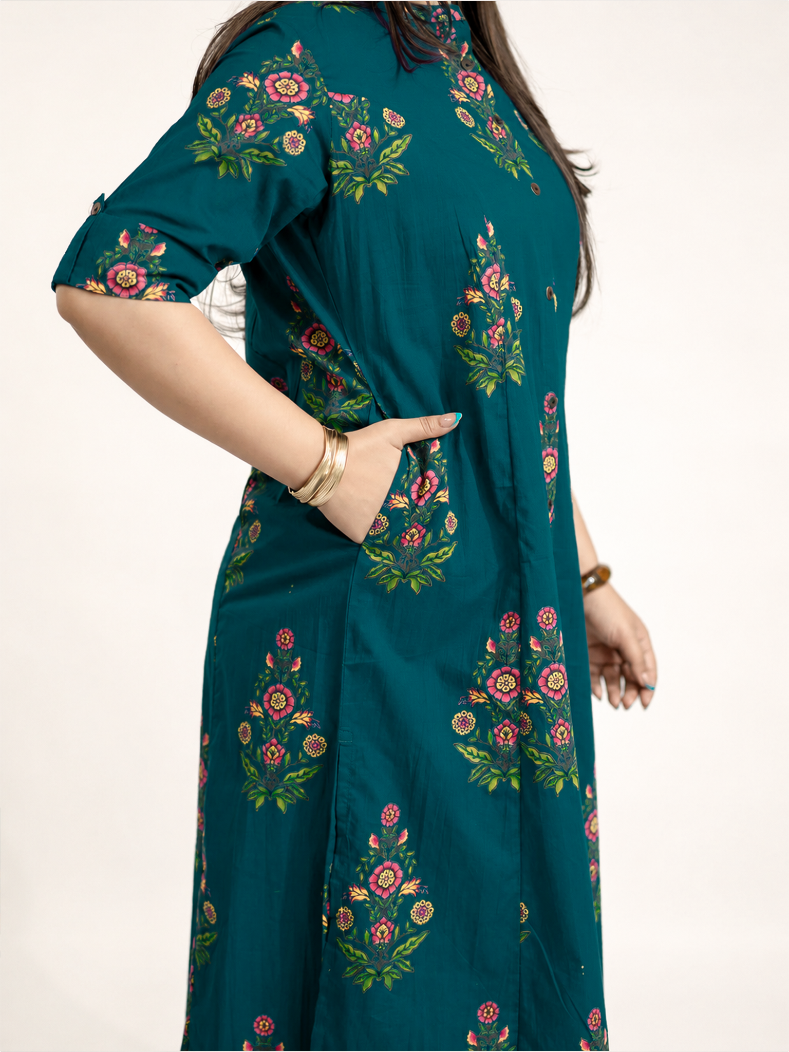 Liora Blue Floral A-line Cotton Kurta Set