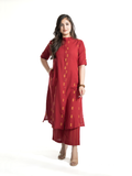 Dravya Maroon Handloom Cotton A-line Kurta Set